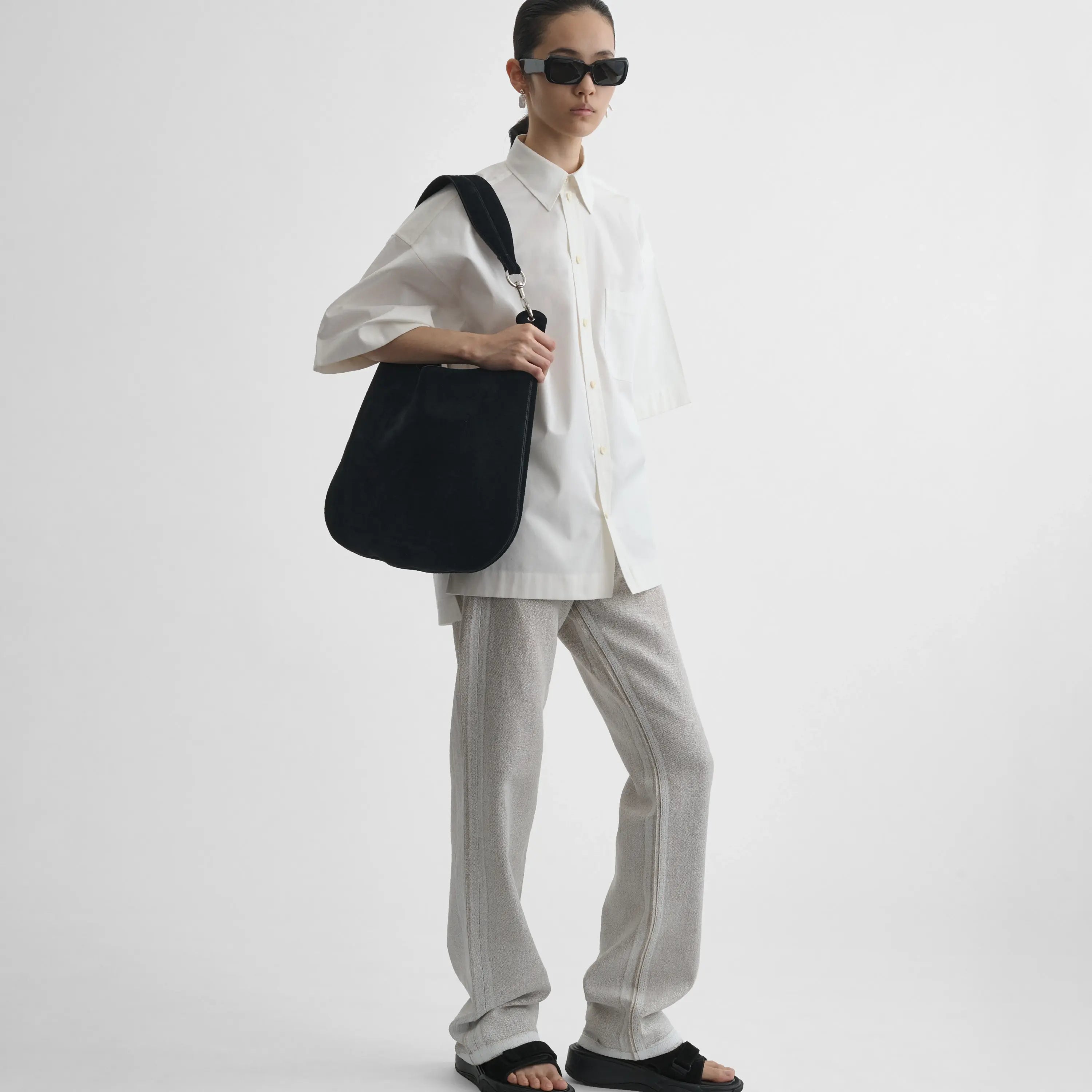BEAN BAG | black suede with silver