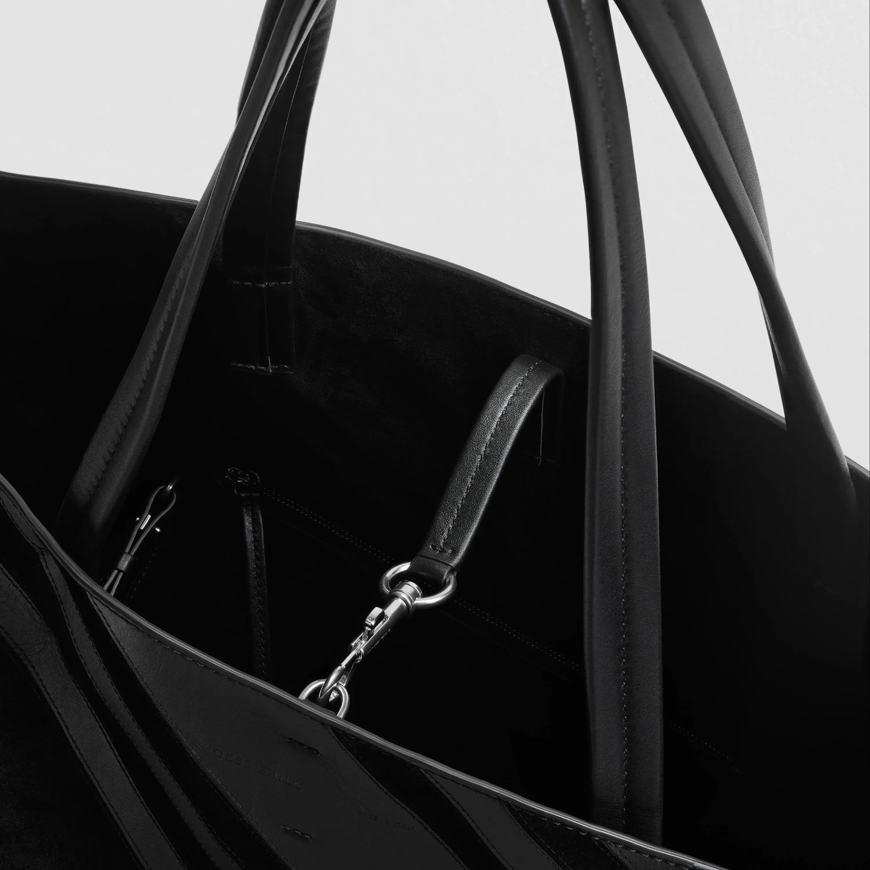 BASKET CABAS | black leather and suede with silver