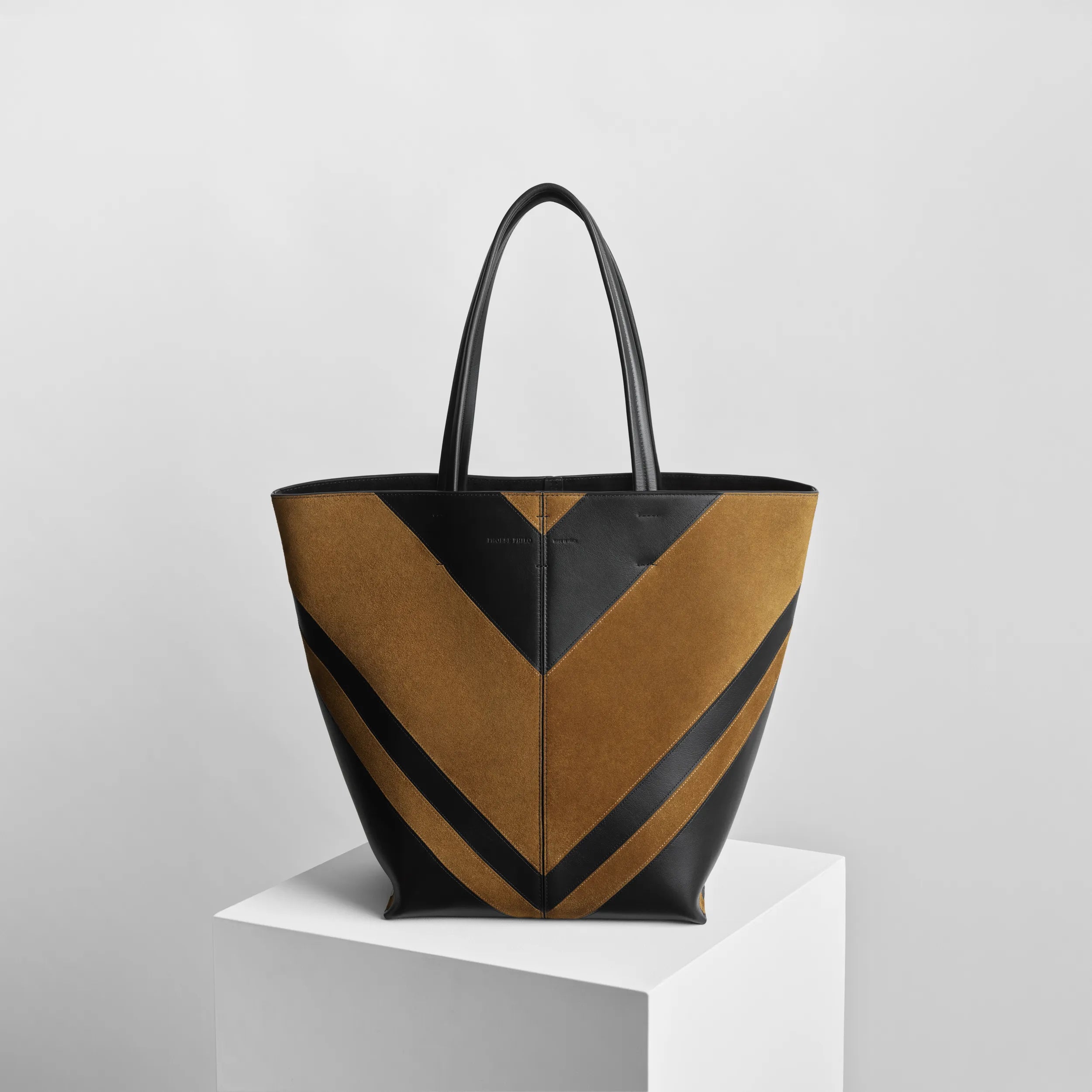 POT CABAS | black leather and toffee suede