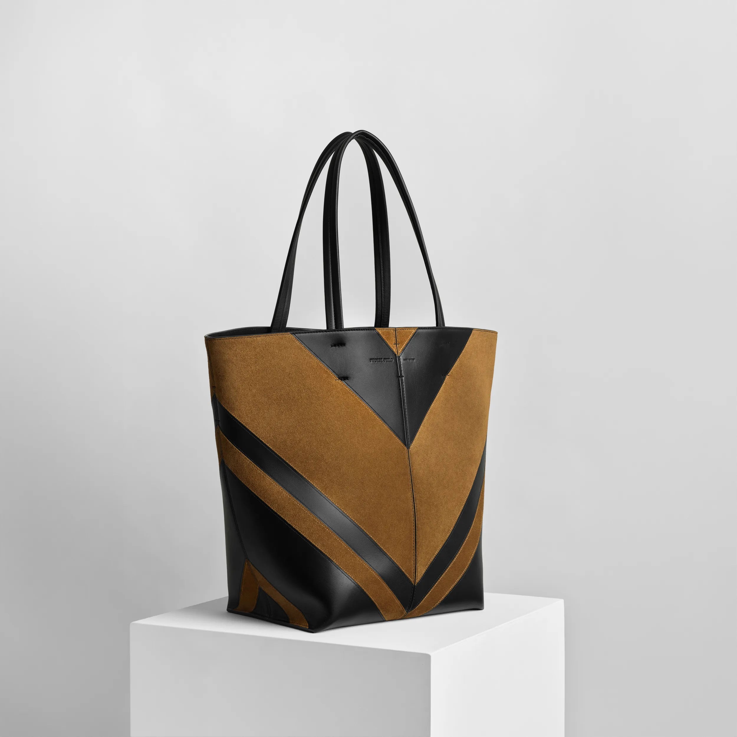 POT CABAS | black leather and toffee suede