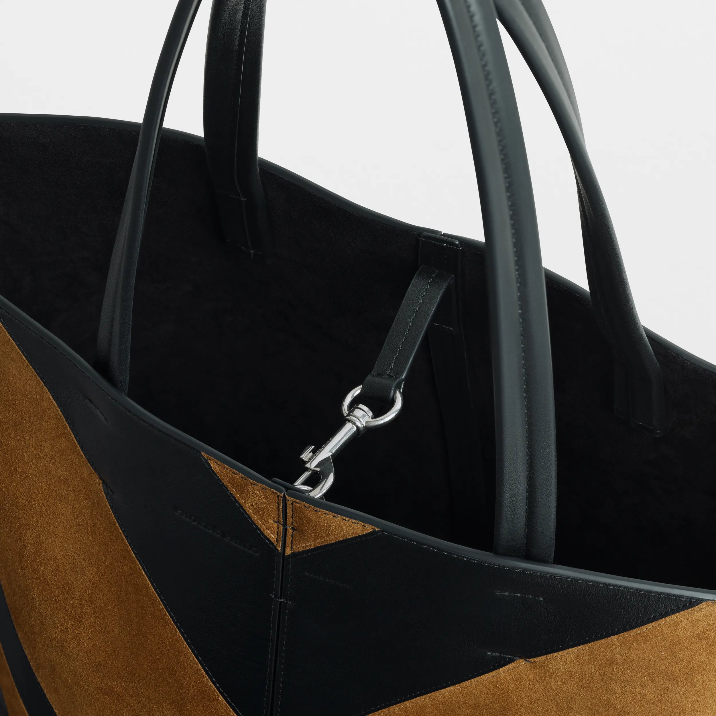 POT CABAS | black leather and toffee suede