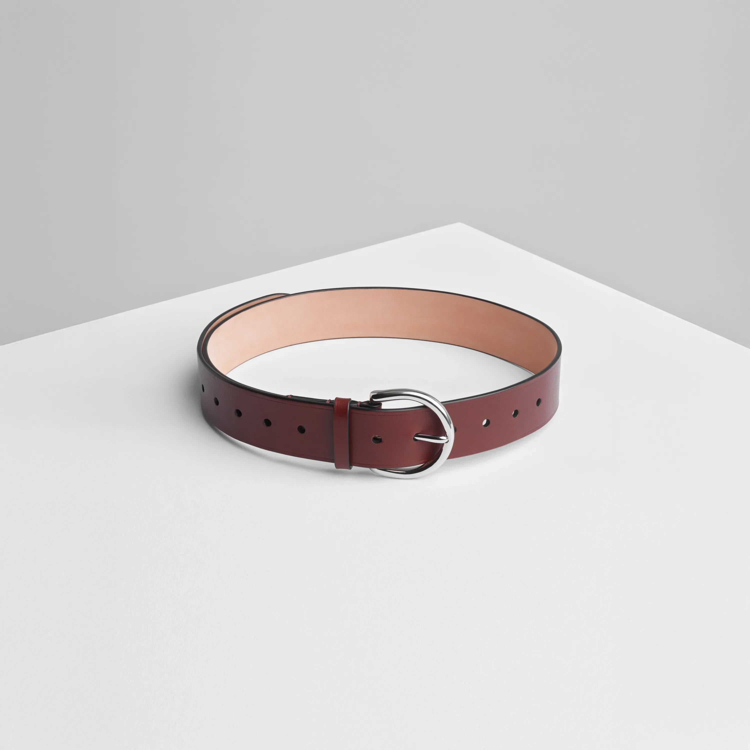 ROUND BUCKLE BELT 40MM | cognac leather with silver