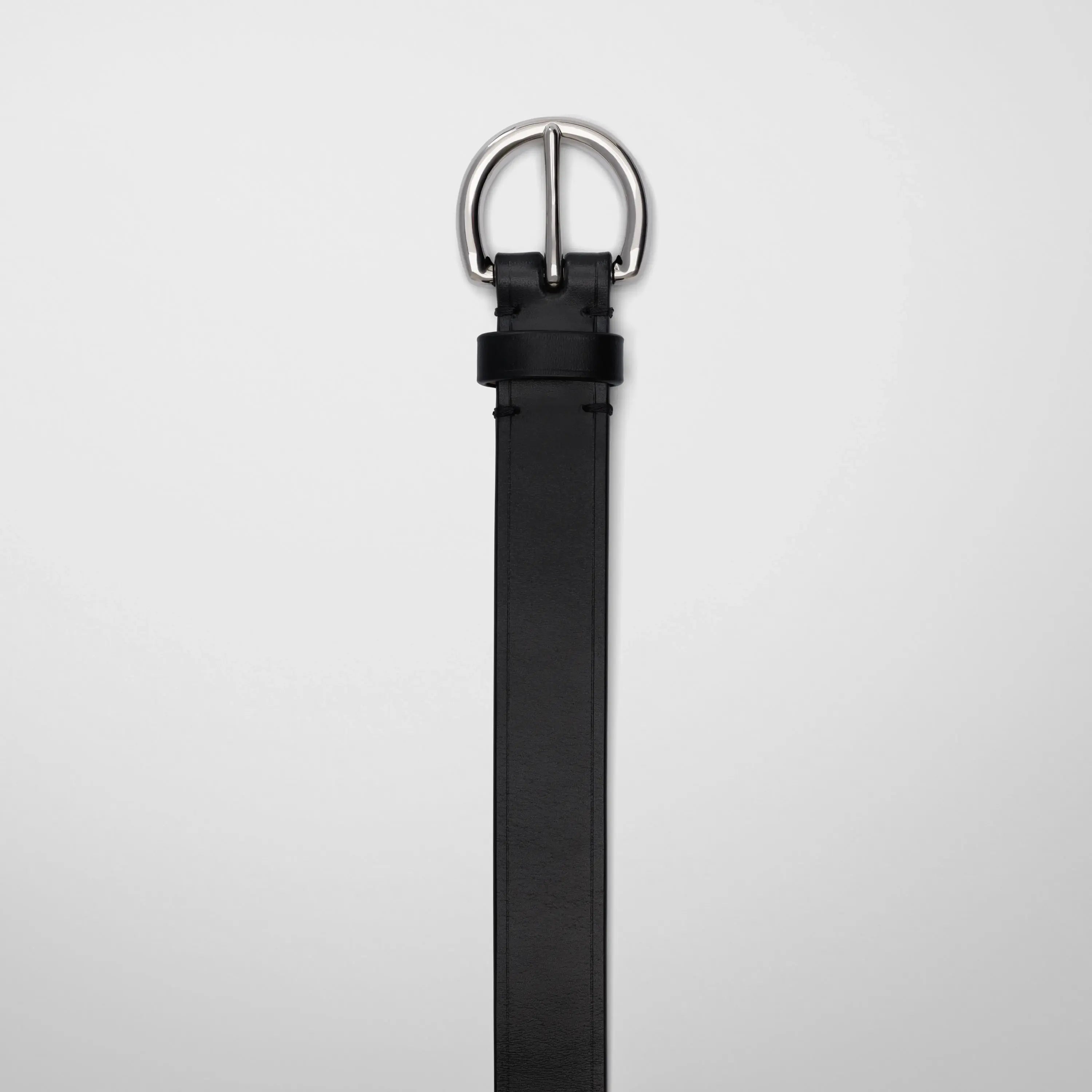 ROUND BUCKLE BELT 25MM | black leather with silver