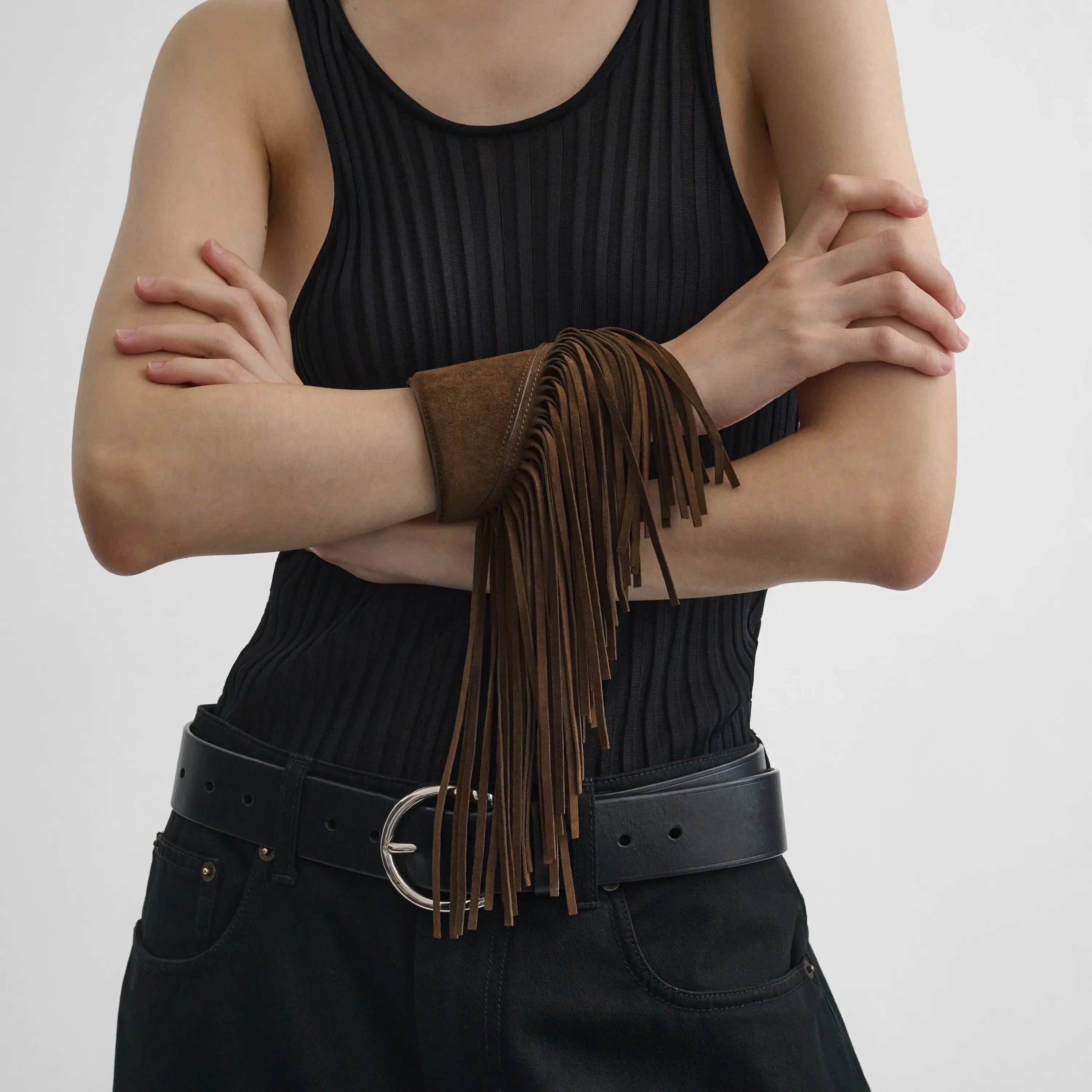 FRINGE CUFF | khaki suede