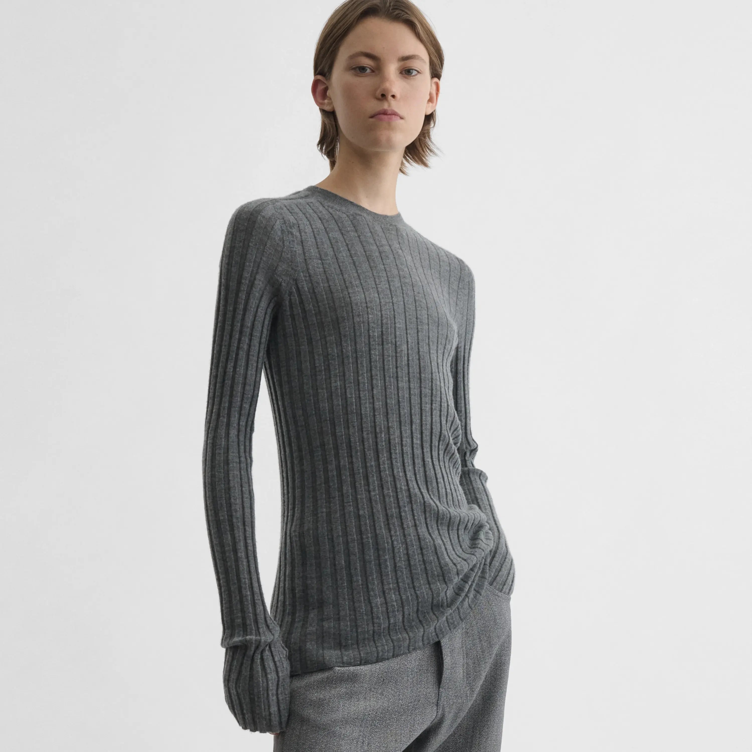 WIDE RIB CREWNECK | grey cashmere