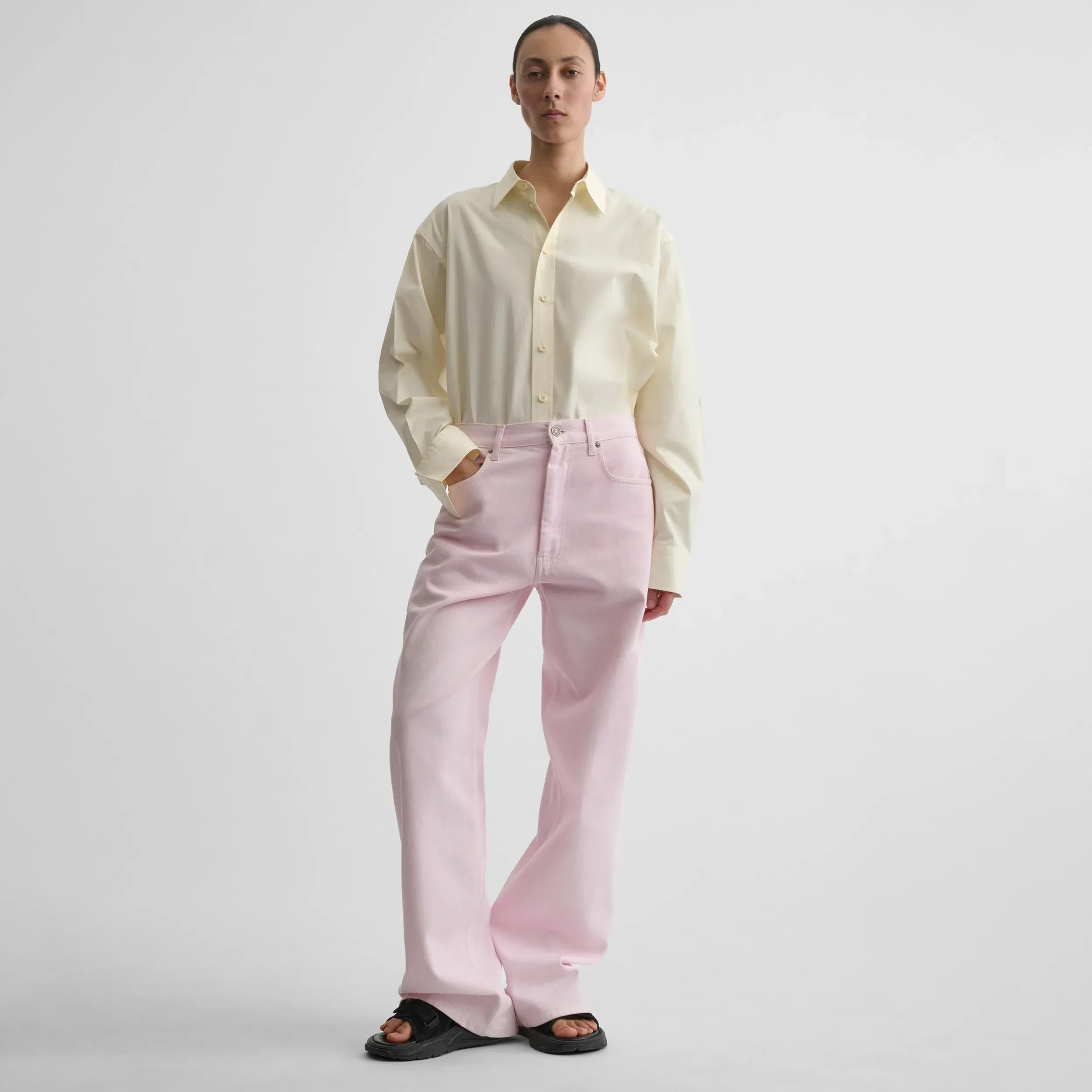 ZIP JEANS | pale pink cotton
