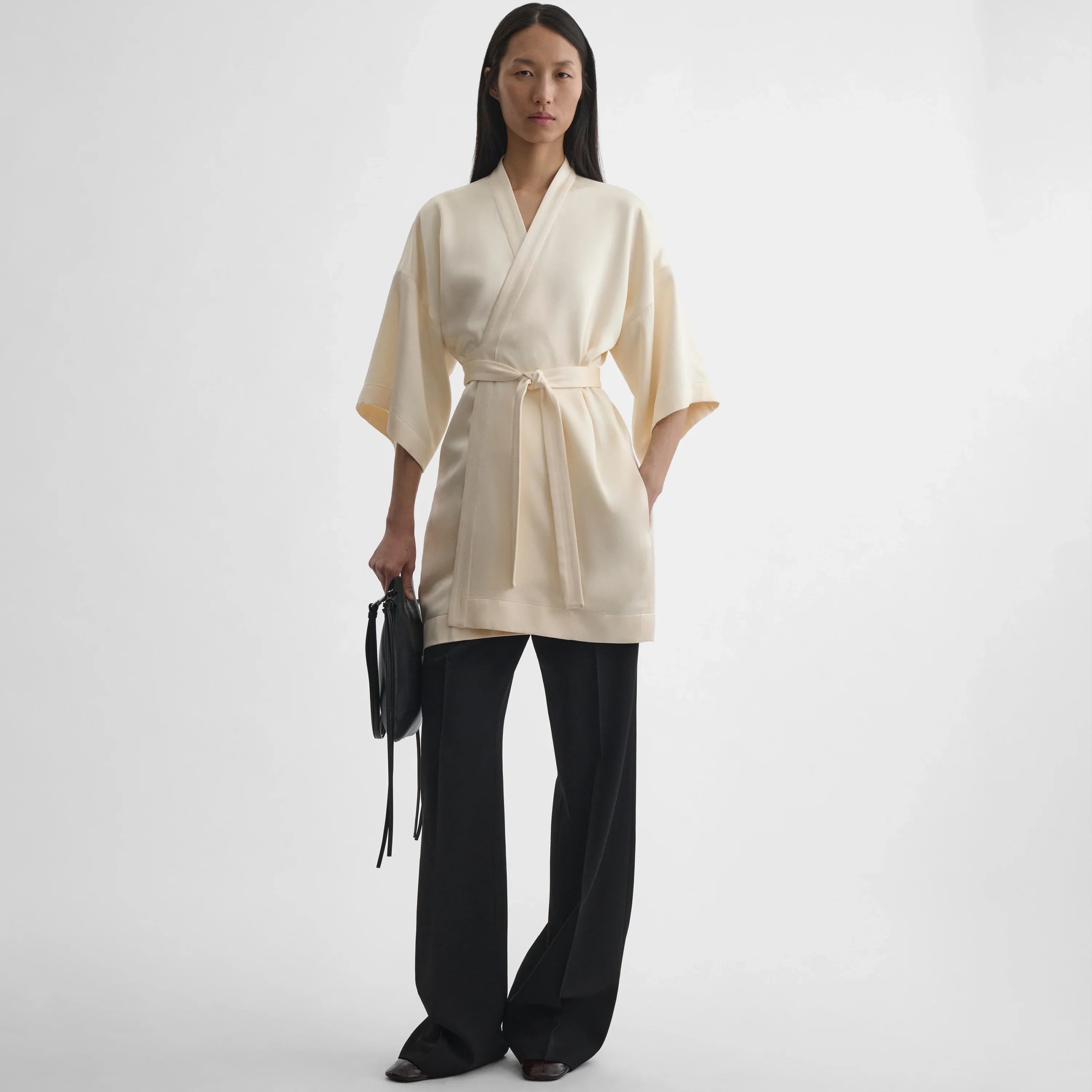 CROPPED ROBE DRESS | cream viscose