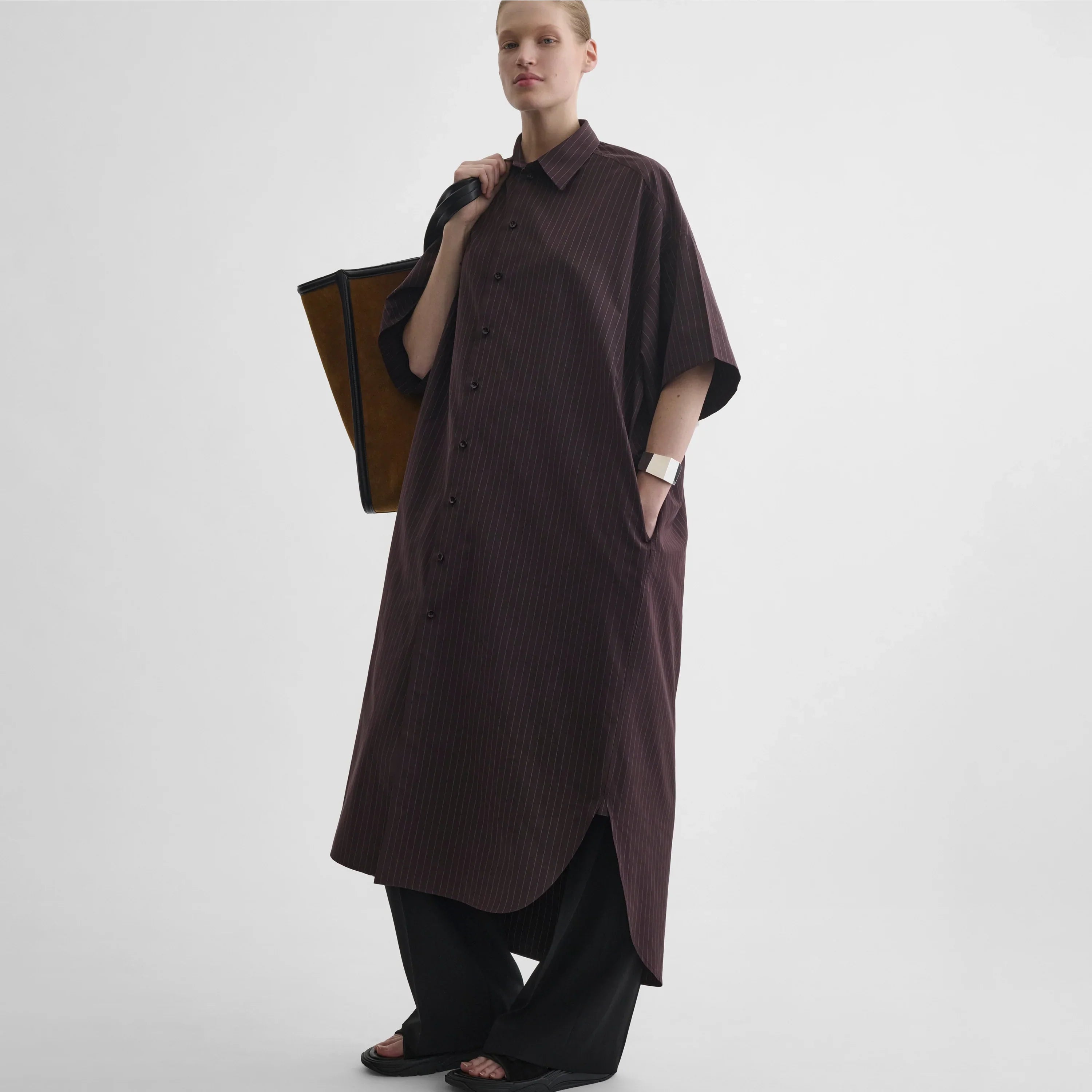 LONG SHIRT DRESS | black cherry cotton