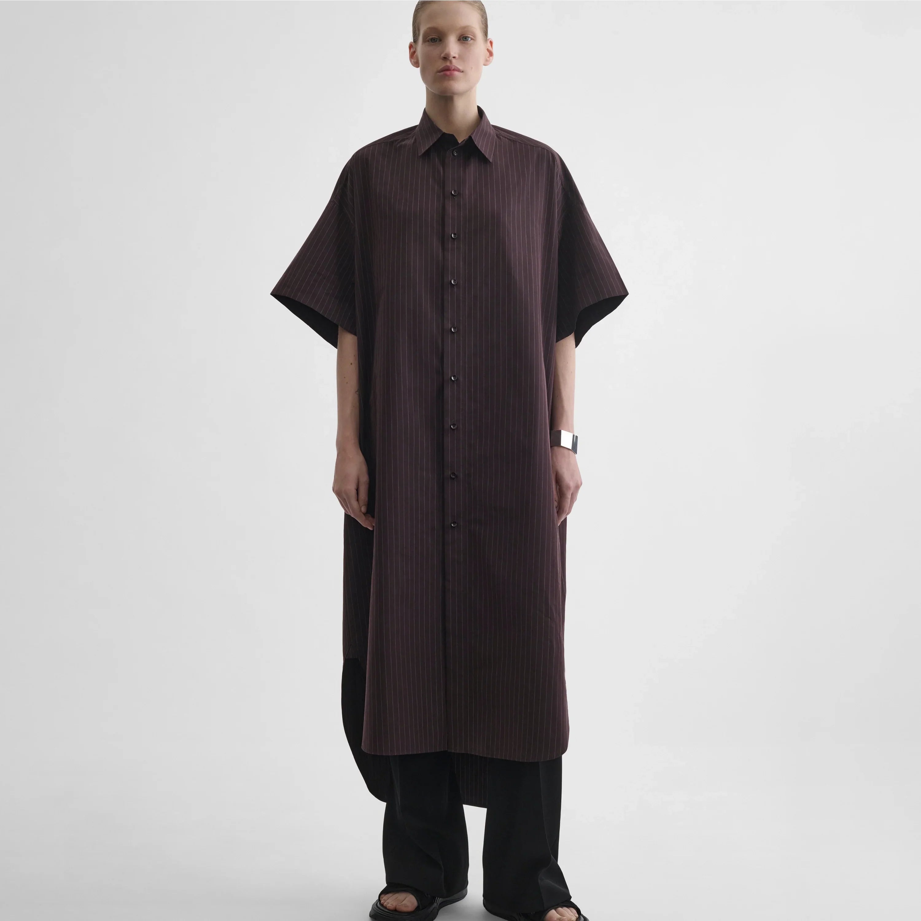 LONG SHIRT DRESS | black cherry cotton