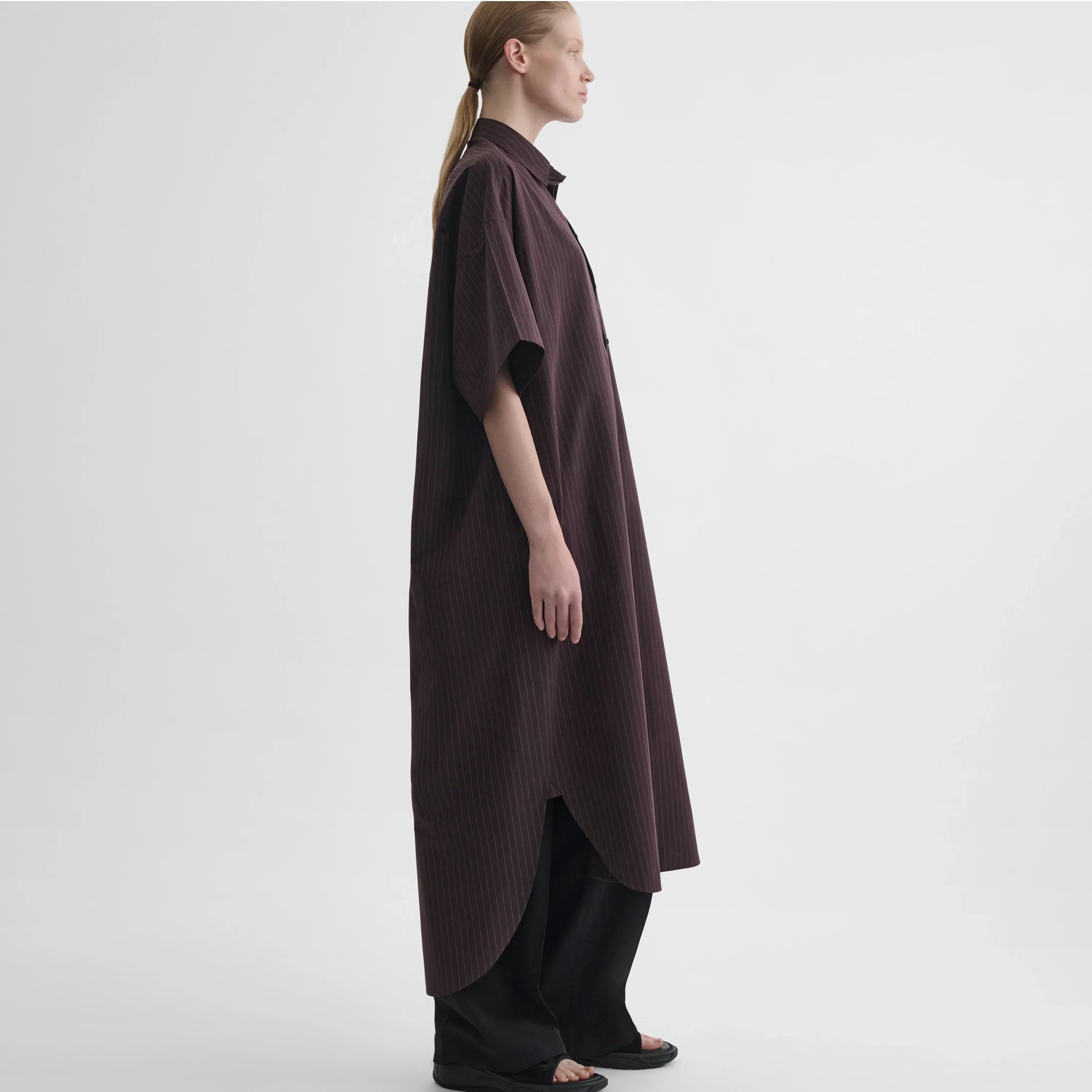 LONG SHIRT DRESS | black cherry cotton