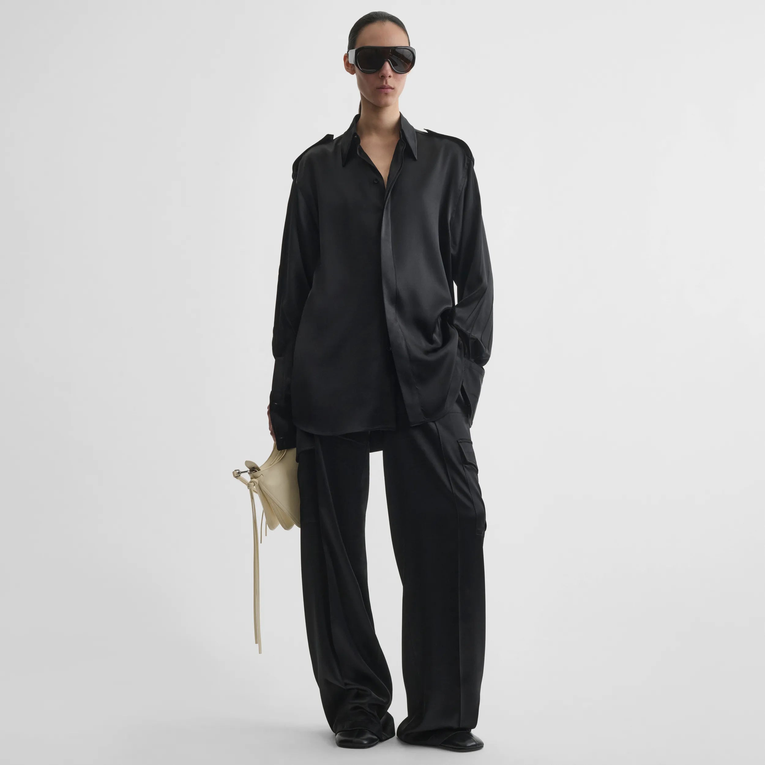 LIQUID UTILITY SHIRT  | black silk satin