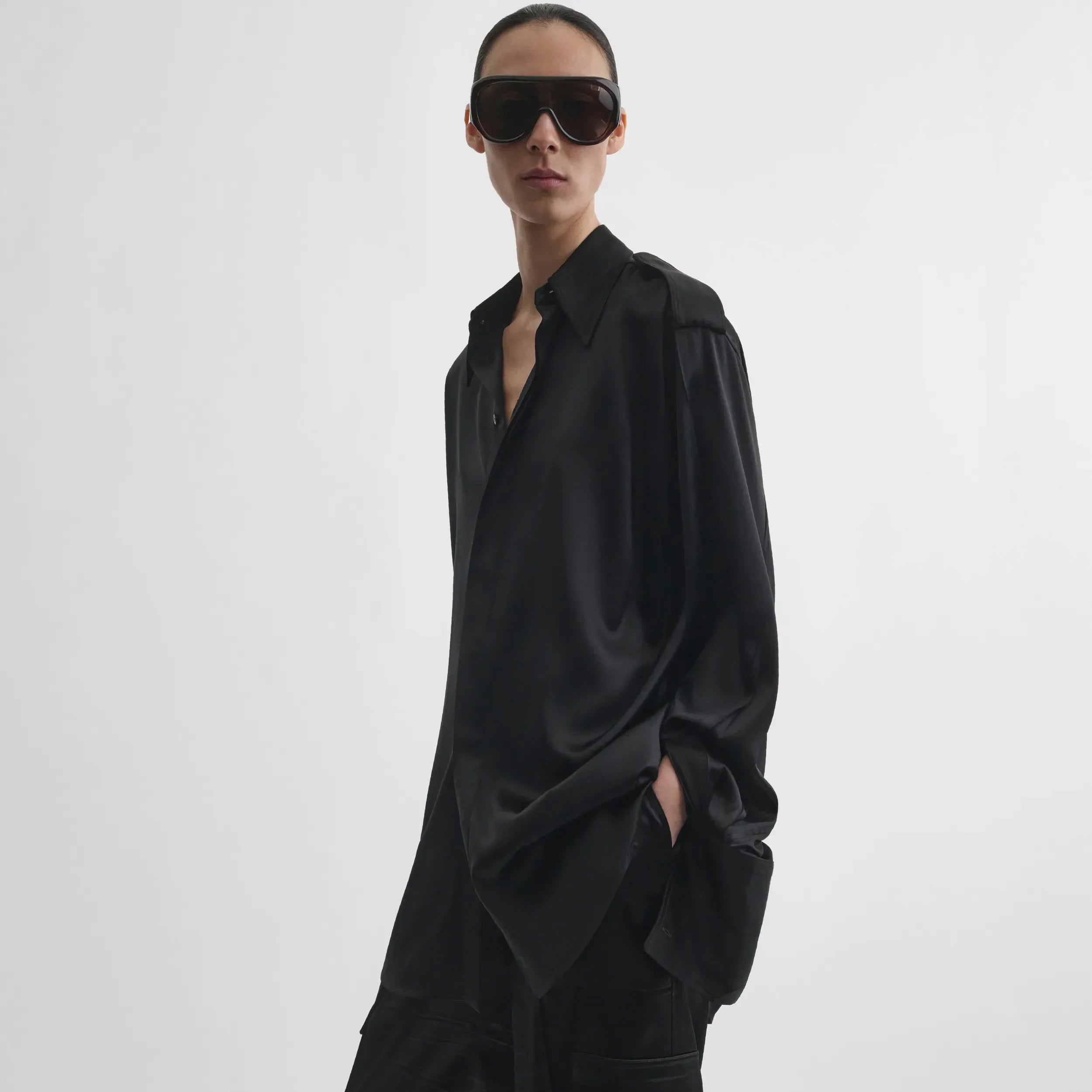LIQUID UTILITY SHIRT  | black silk satin