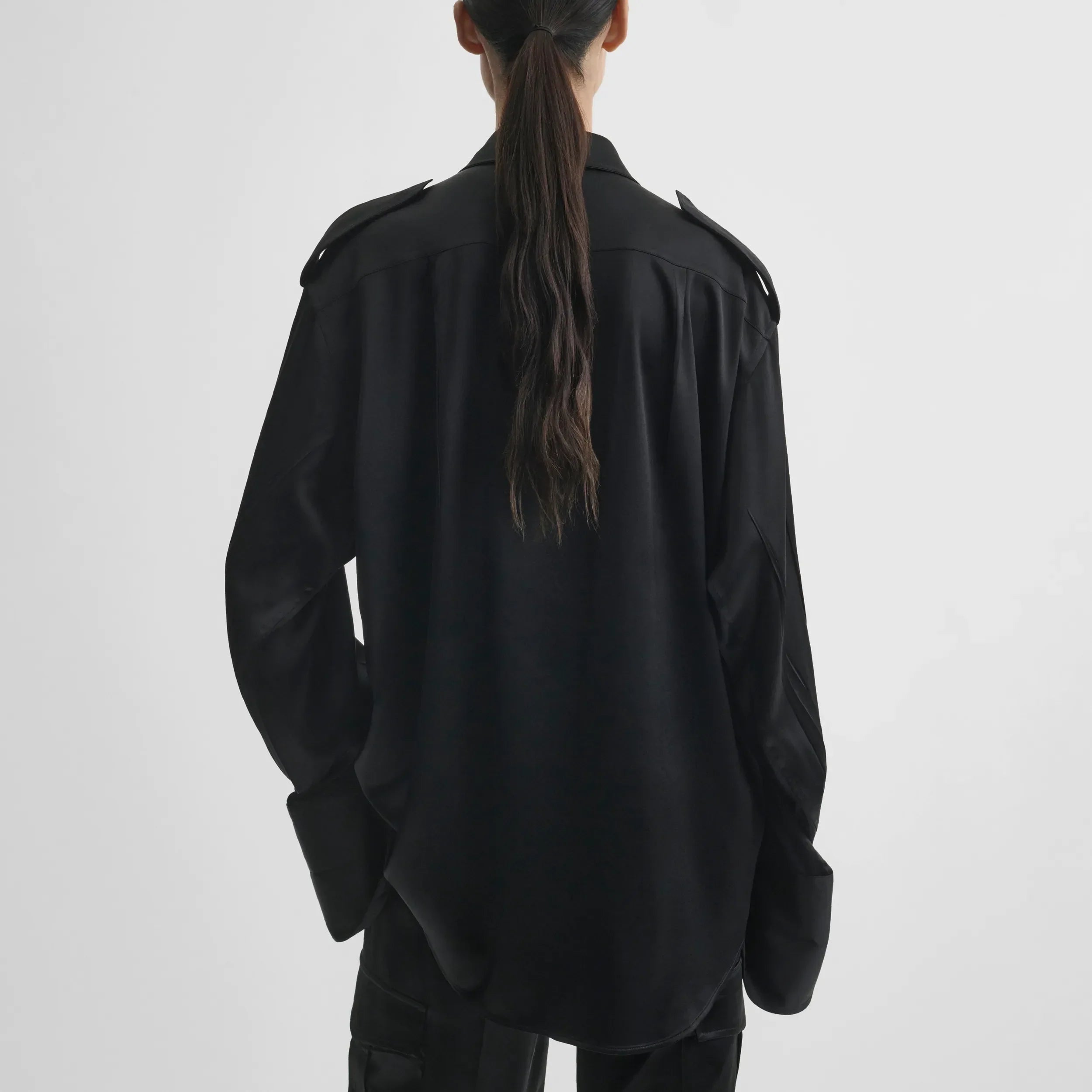 LIQUID UTILITY SHIRT  | black silk satin