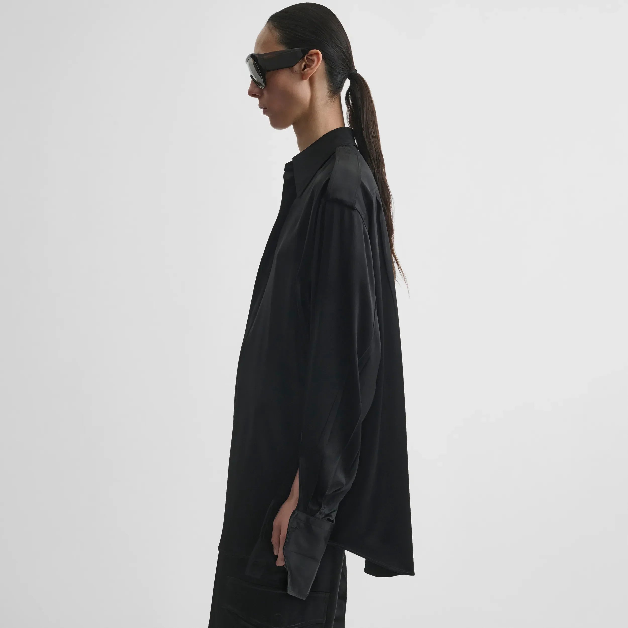 LIQUID UTILITY SHIRT  | black silk satin