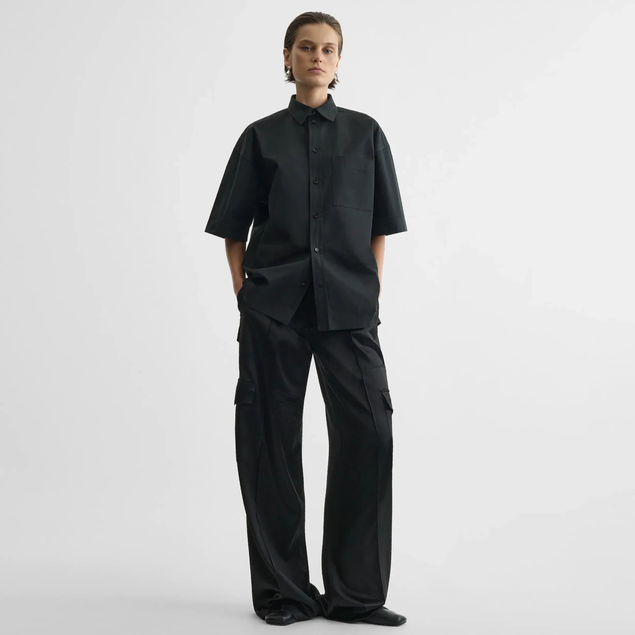 SHORT SLEEVE SHIRT | black cotton