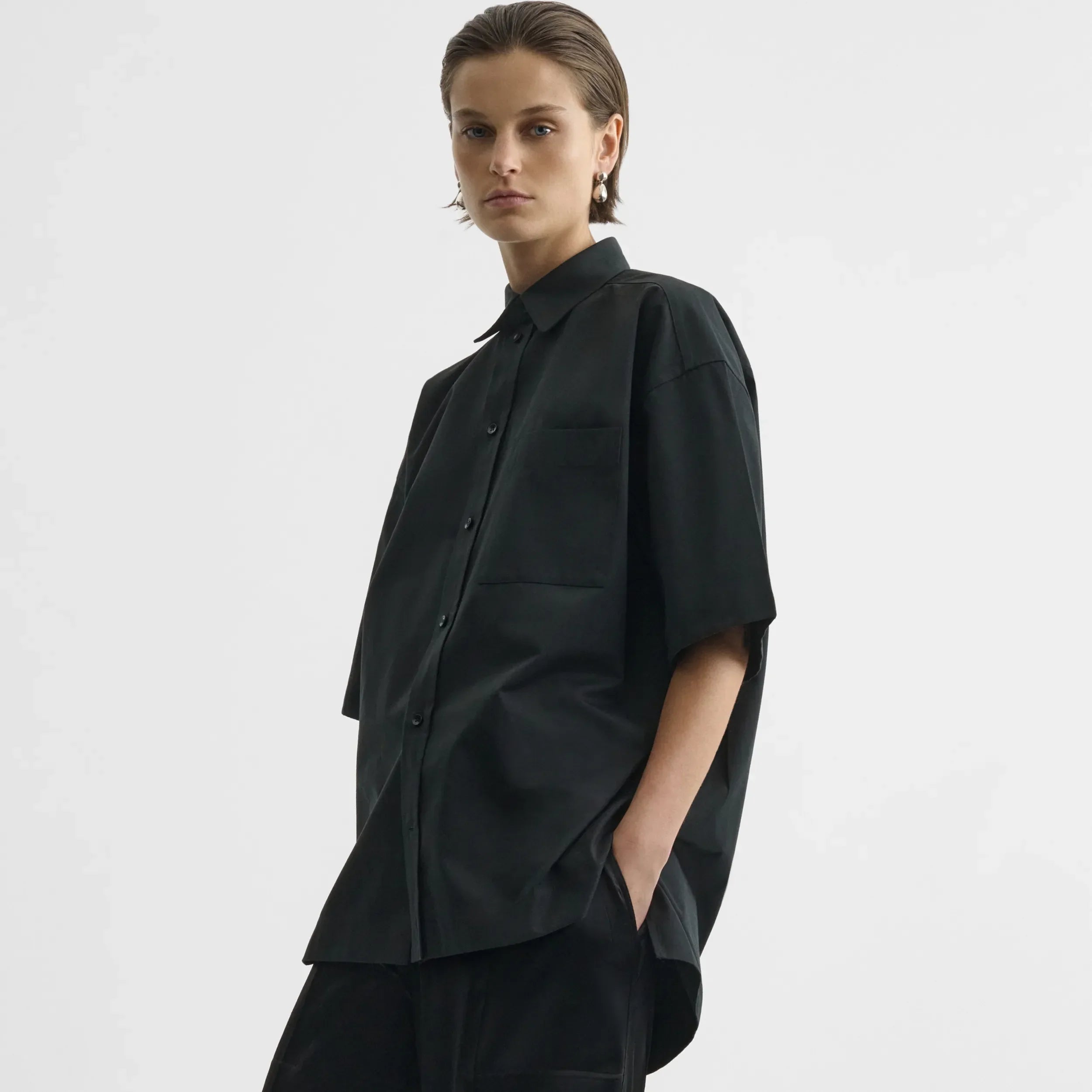 SHORT SLEEVE SHIRT | black cotton