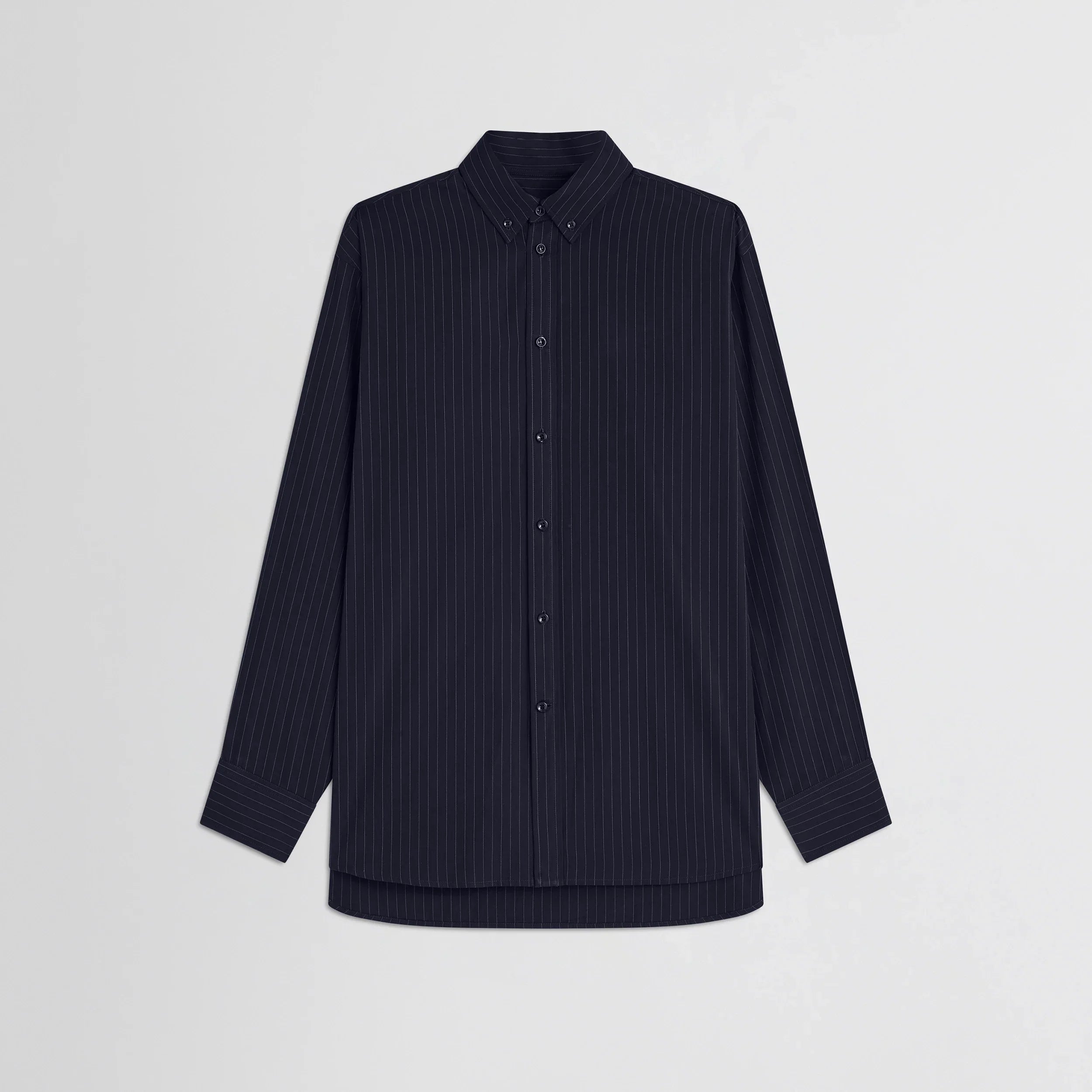 BUTTON COLLAR SHIRT | midnight pinstripe cotton