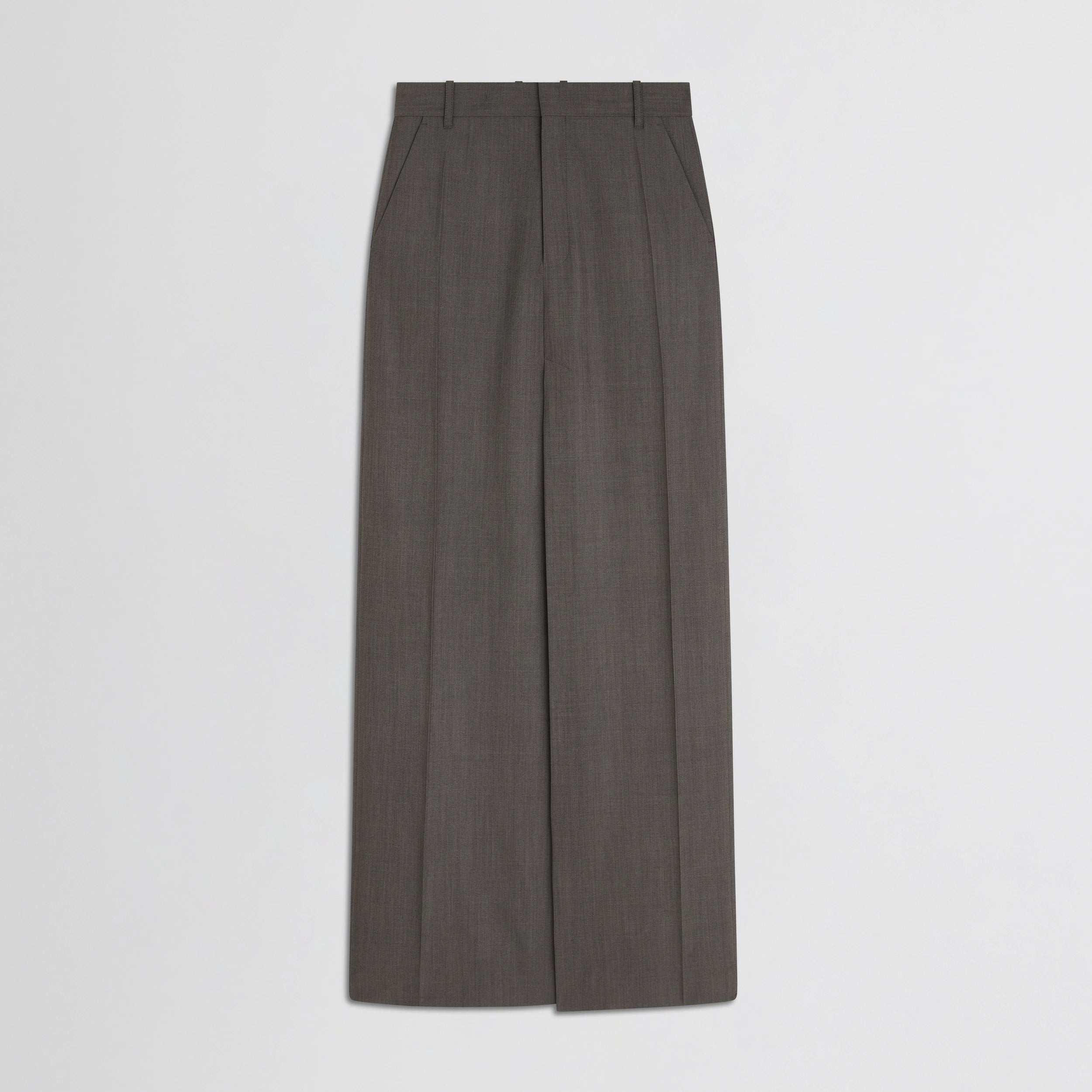 DOUBLE SLIT TAILORED SKIRT | dark taupe wool