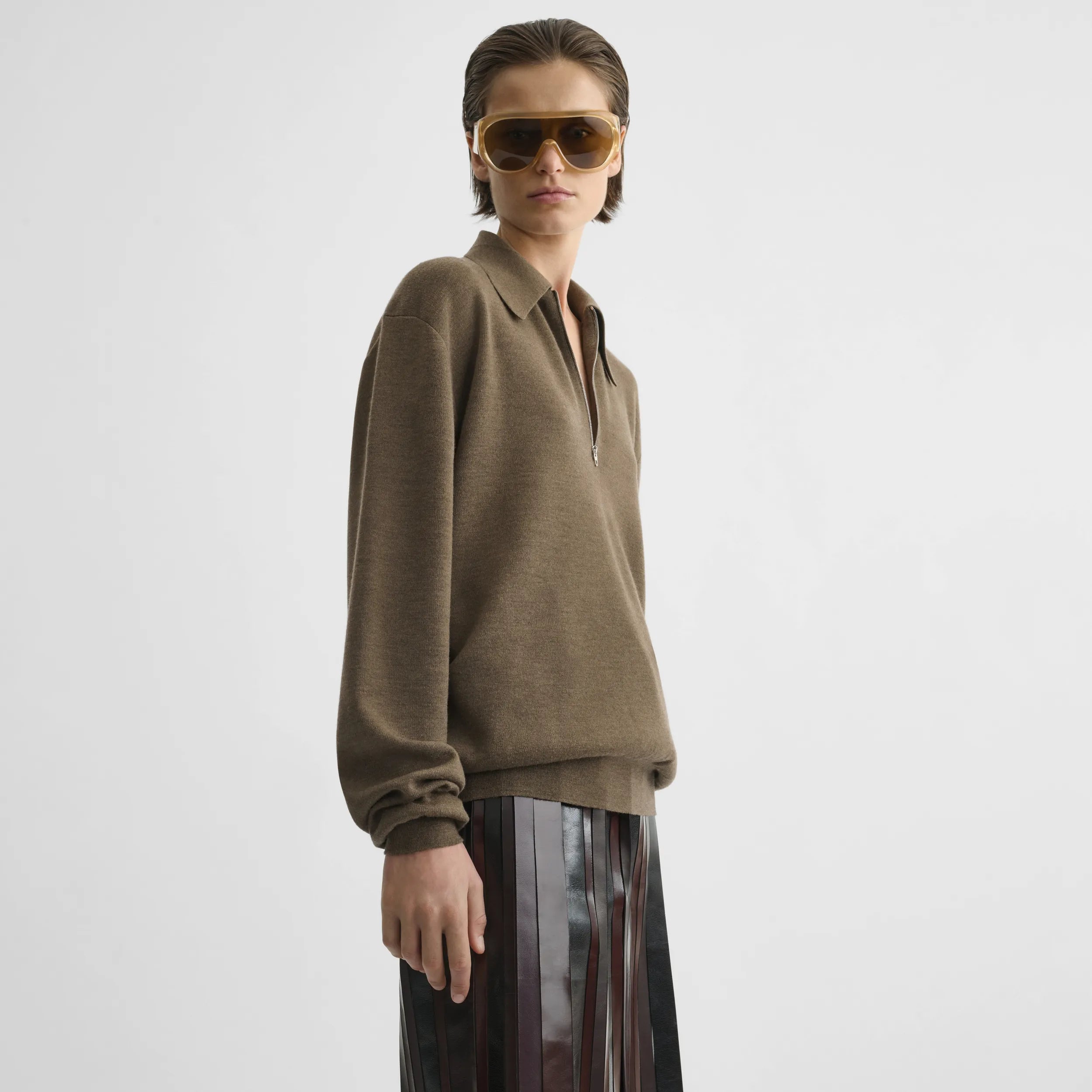 ZIP POLO | taupe-melange wool