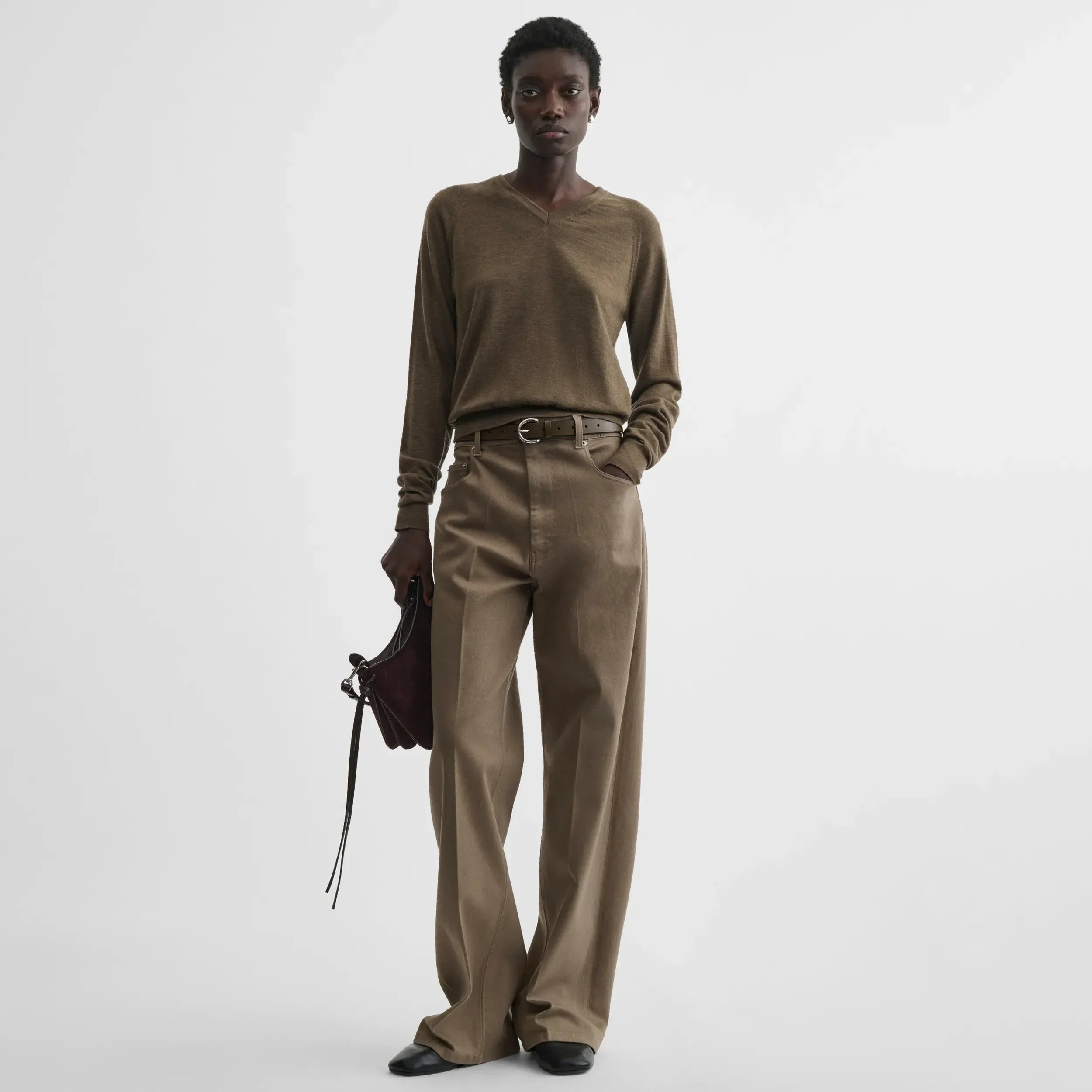SHRUNK V-NECK | taupe wool