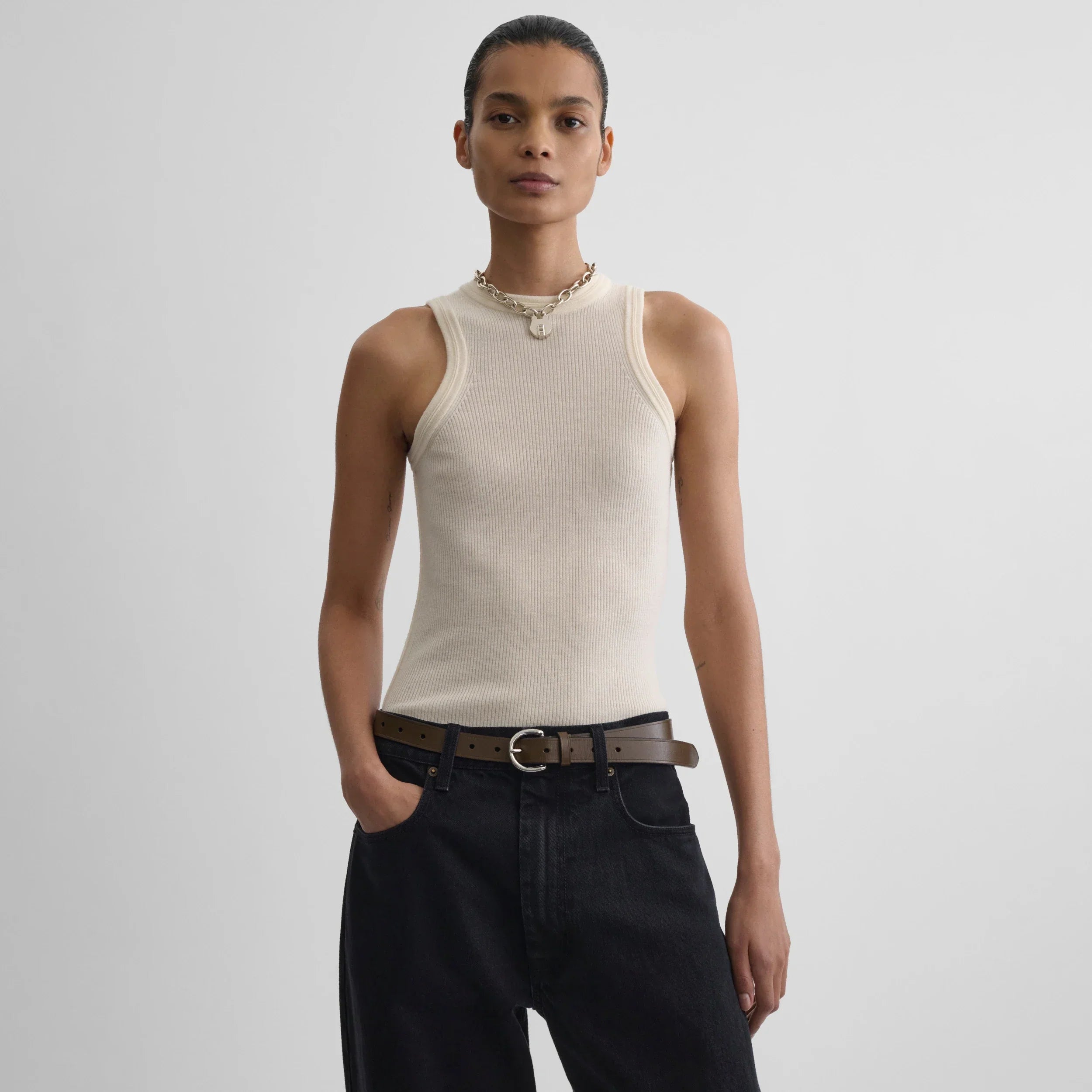 RIBBED TANK | cream wool