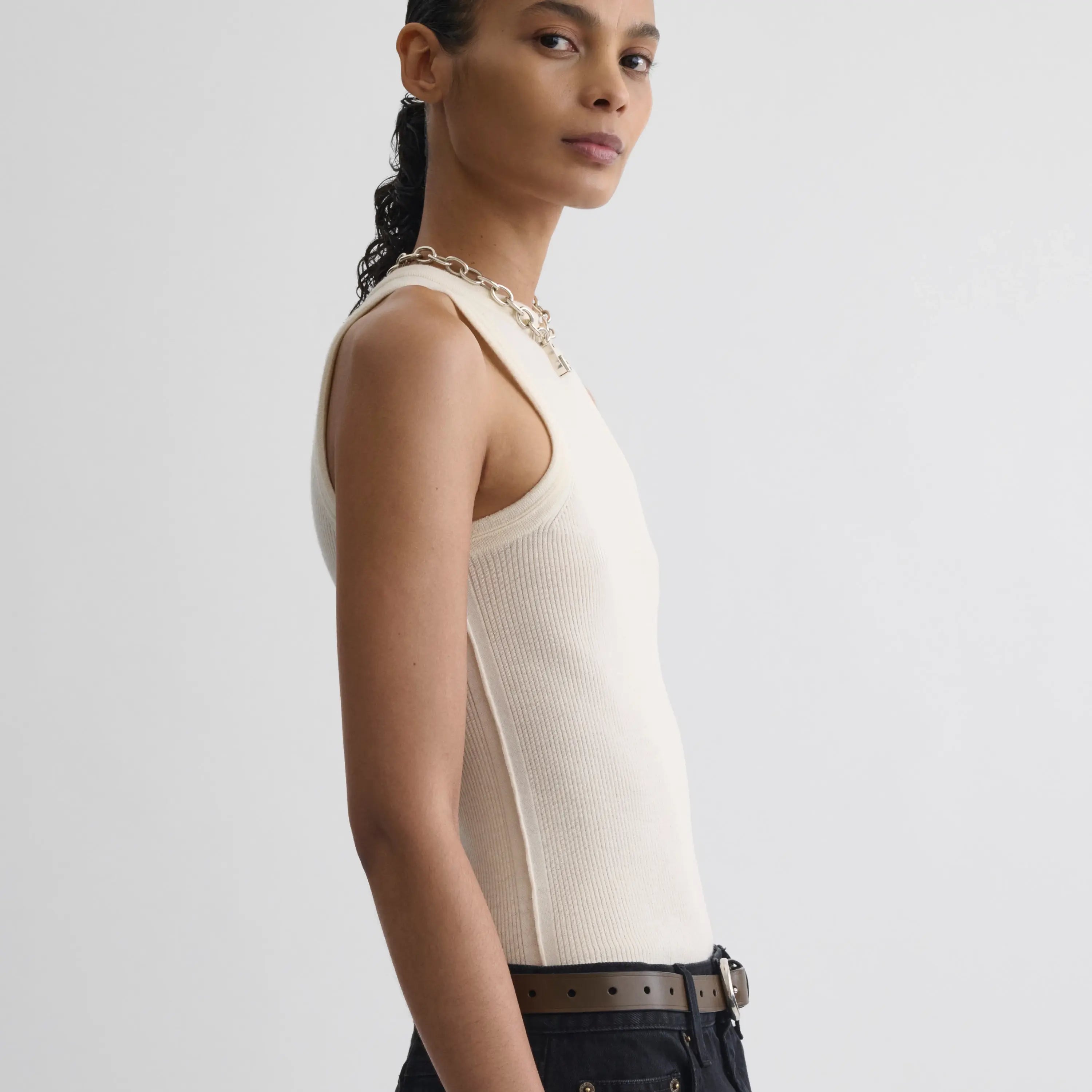 RIBBED TANK | cream wool