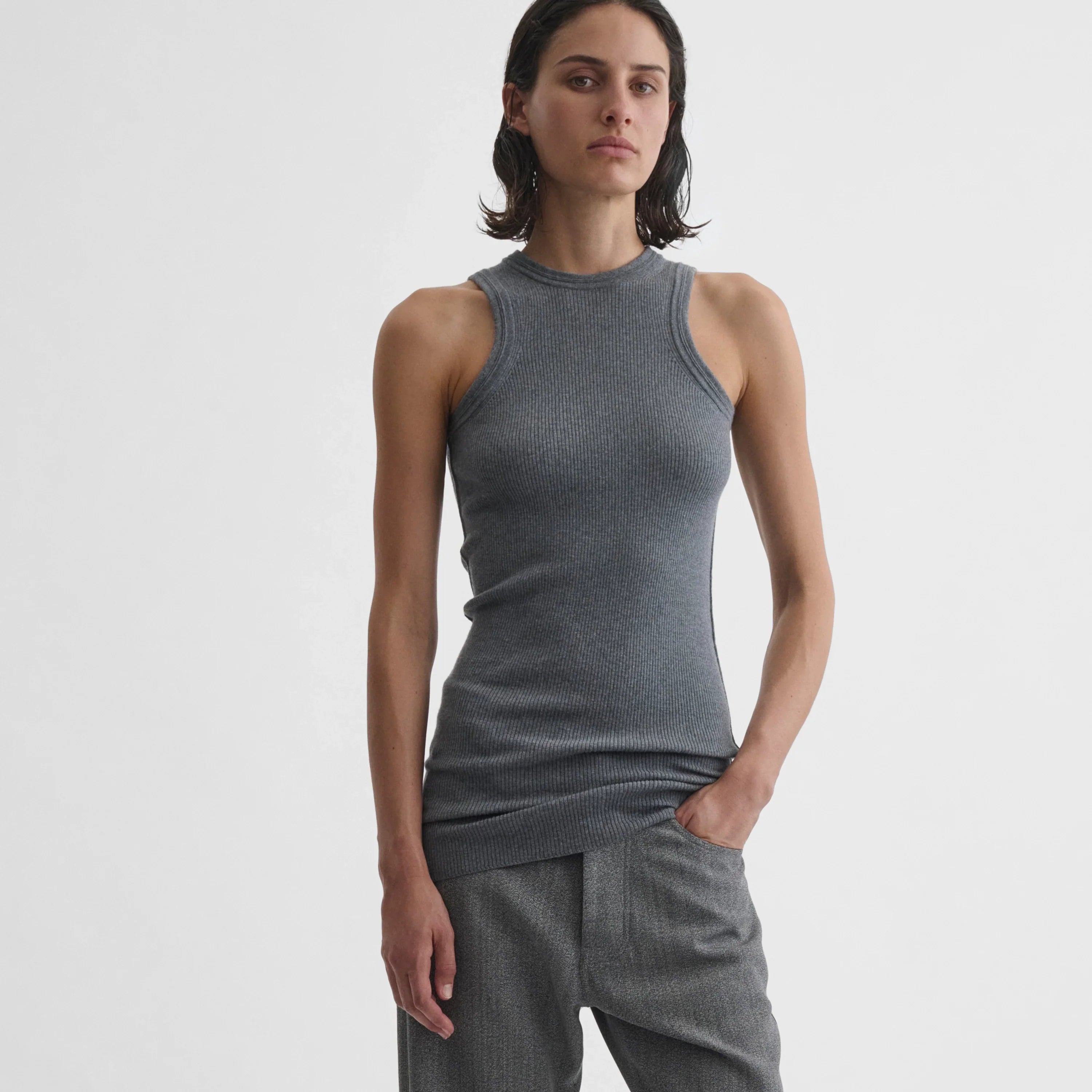 RIBBED TANK | grey wool