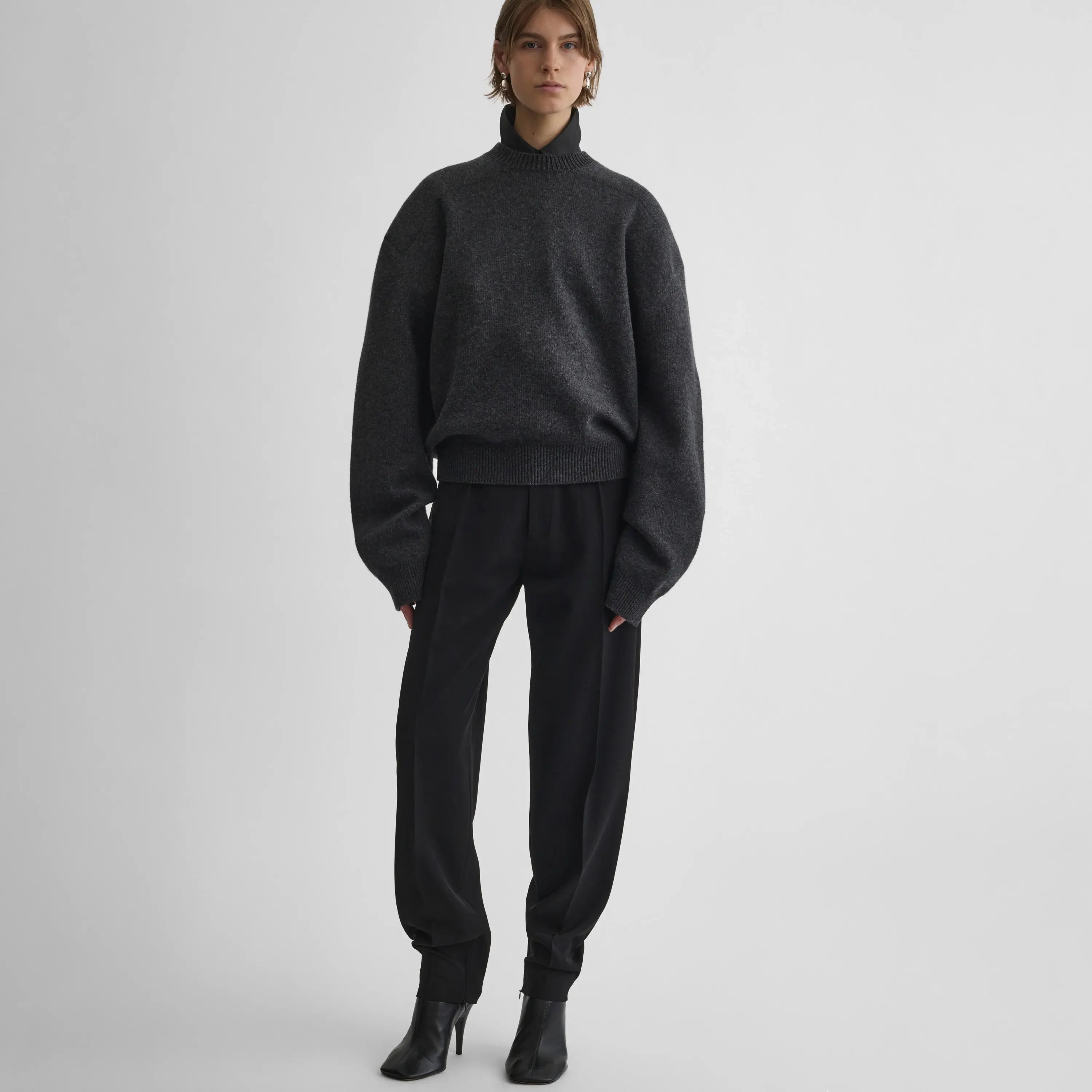 CONTRAST PATCH JUMPER | charcoal wool cashmere