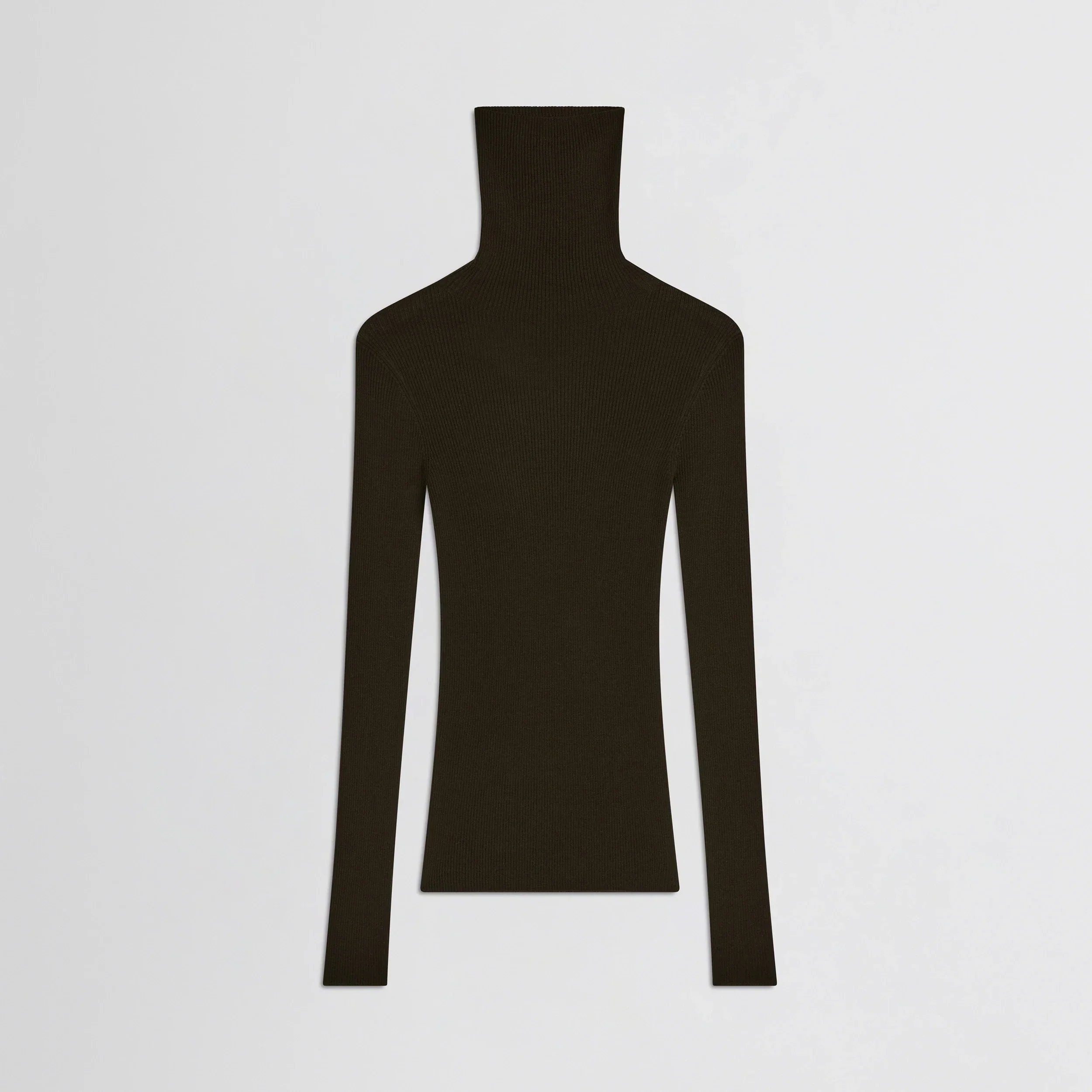 FINE RIB HIGH NECK TOP | dark khaki wool