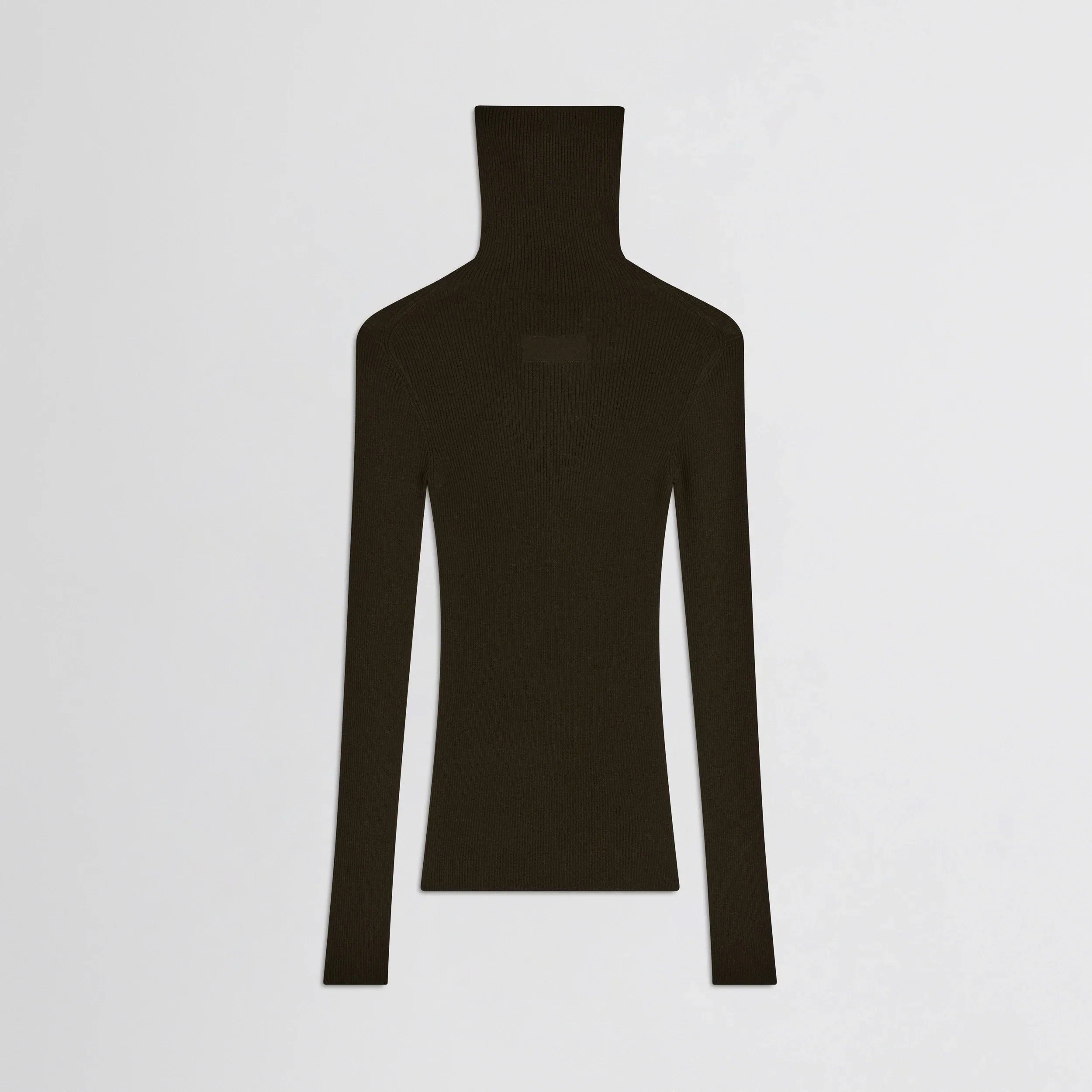 FINE RIB HIGH NECK TOP | dark khaki wool