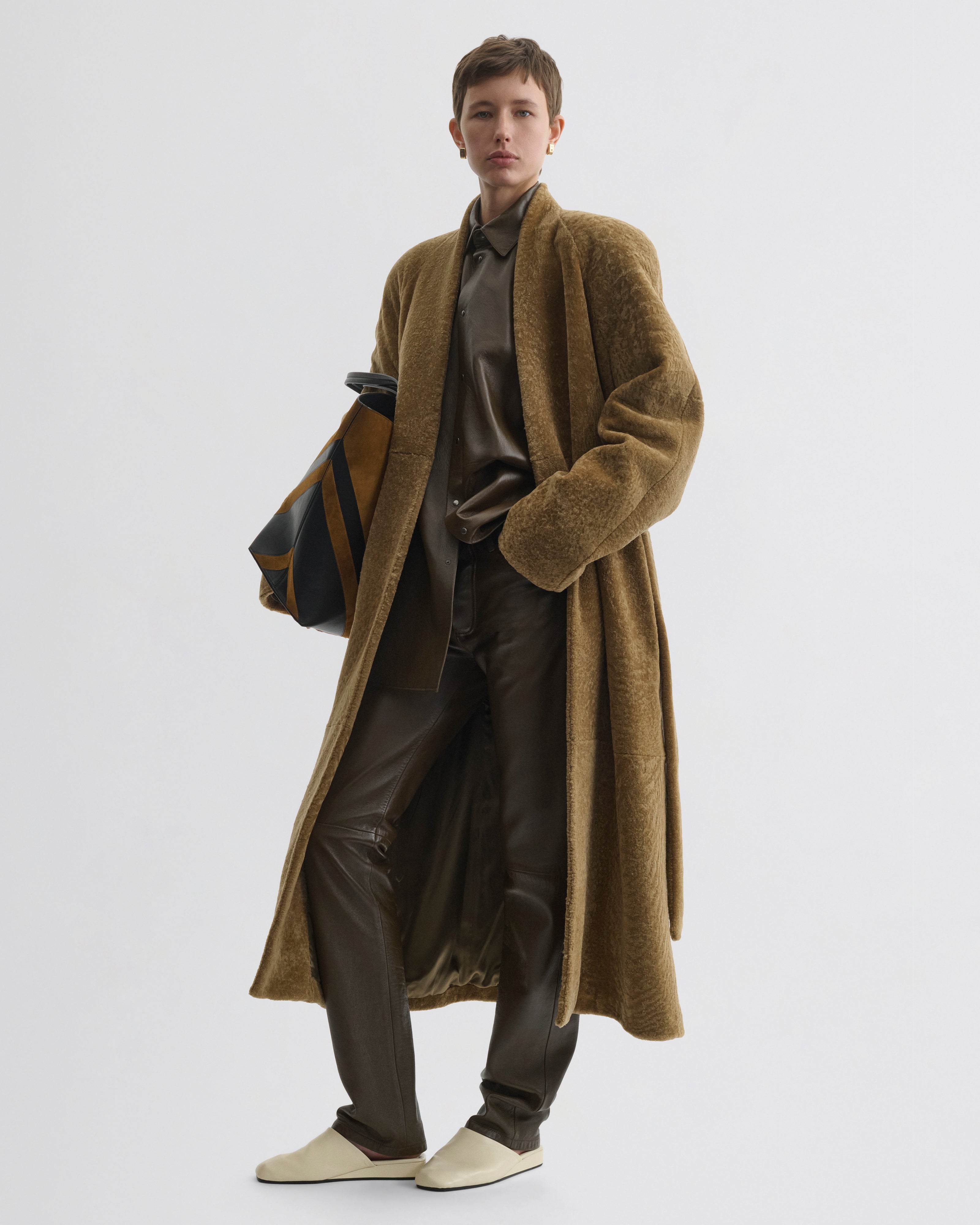 SHAVED ROBE COAT | tobacco shearling