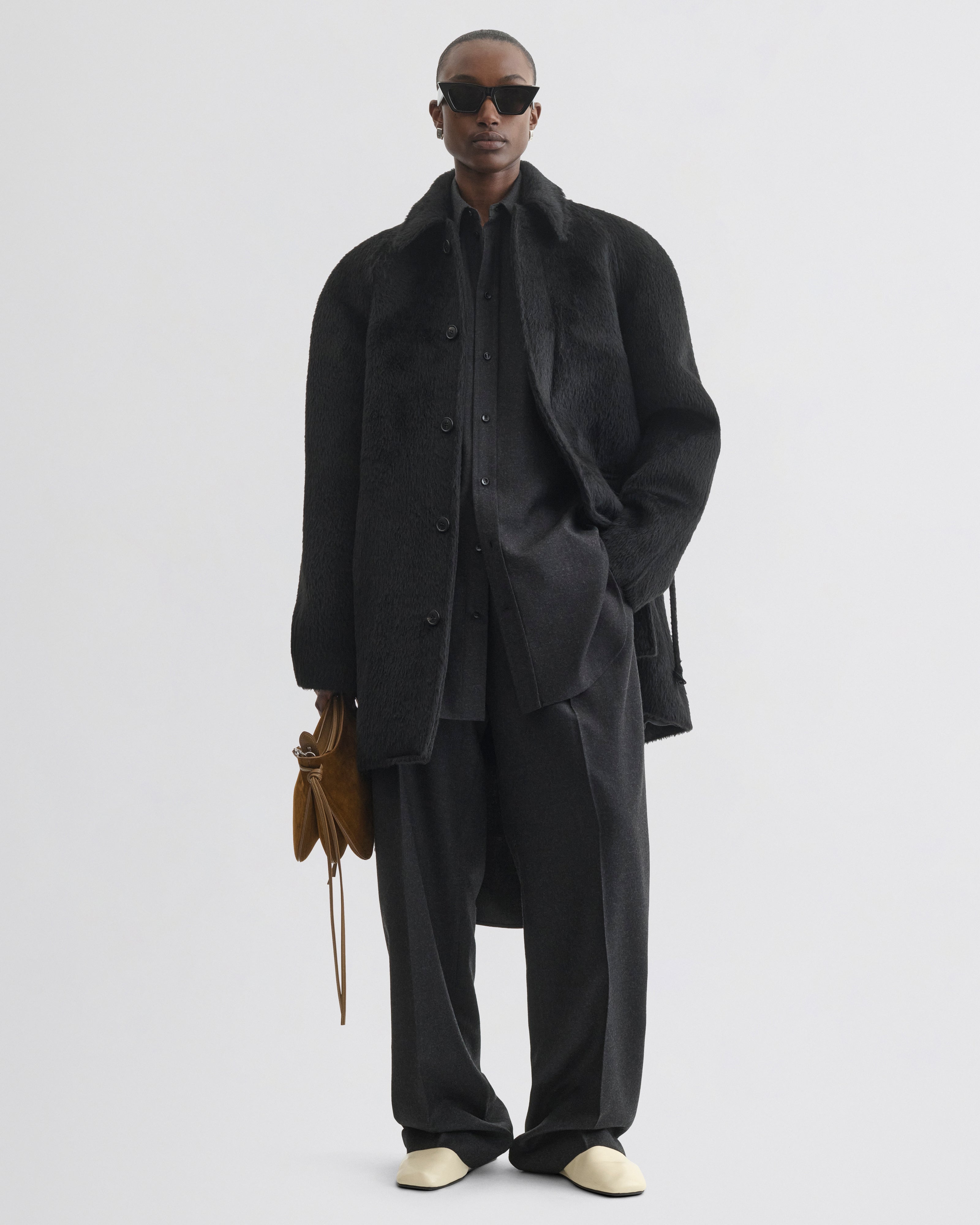 CROPPED CAR COAT | black alpaca wool