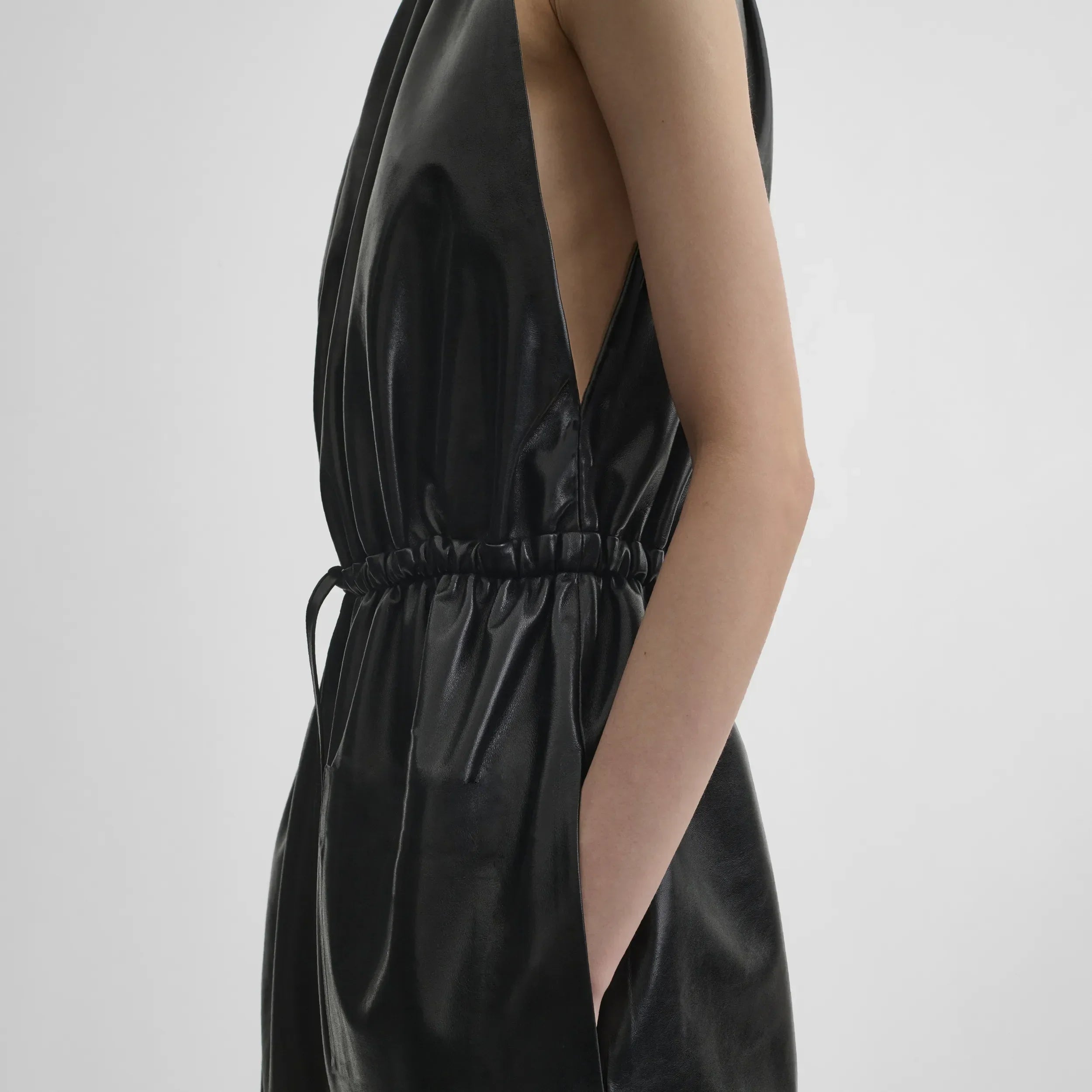 DRAWSTRING JUMPSUIT | black leather