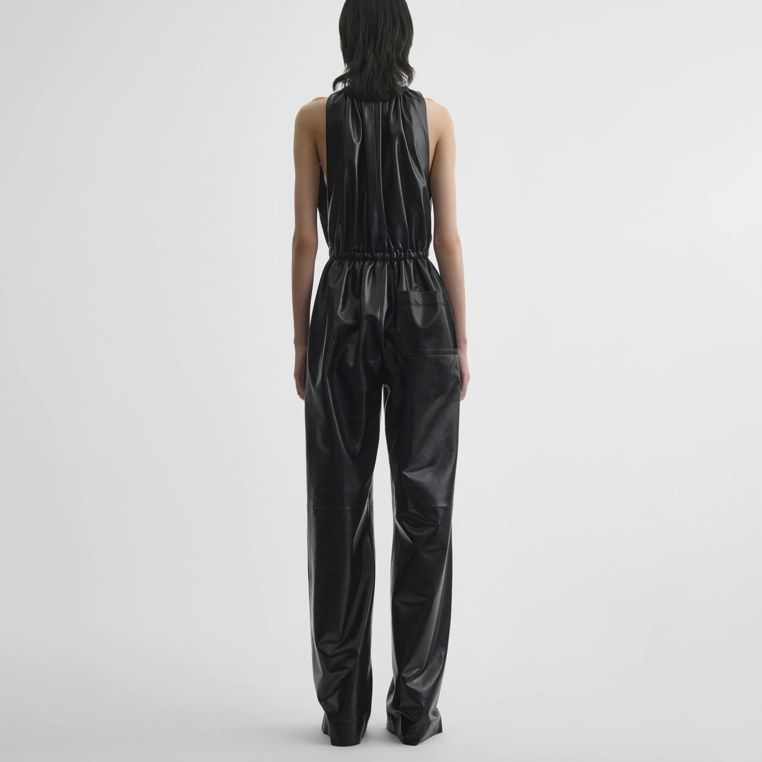 DRAWSTRING JUMPSUIT | black leather