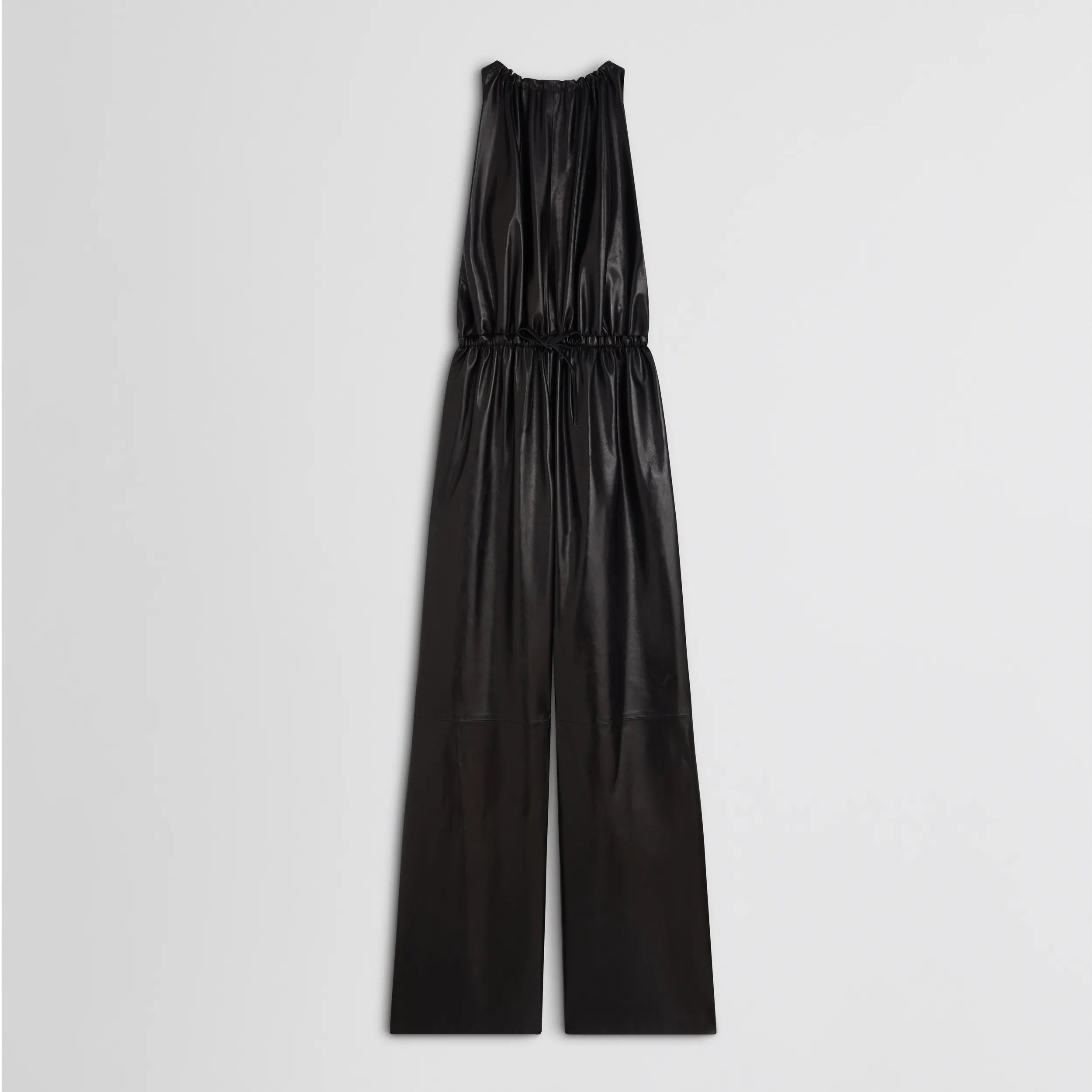 DRAWSTRING JUMPSUIT | black leather