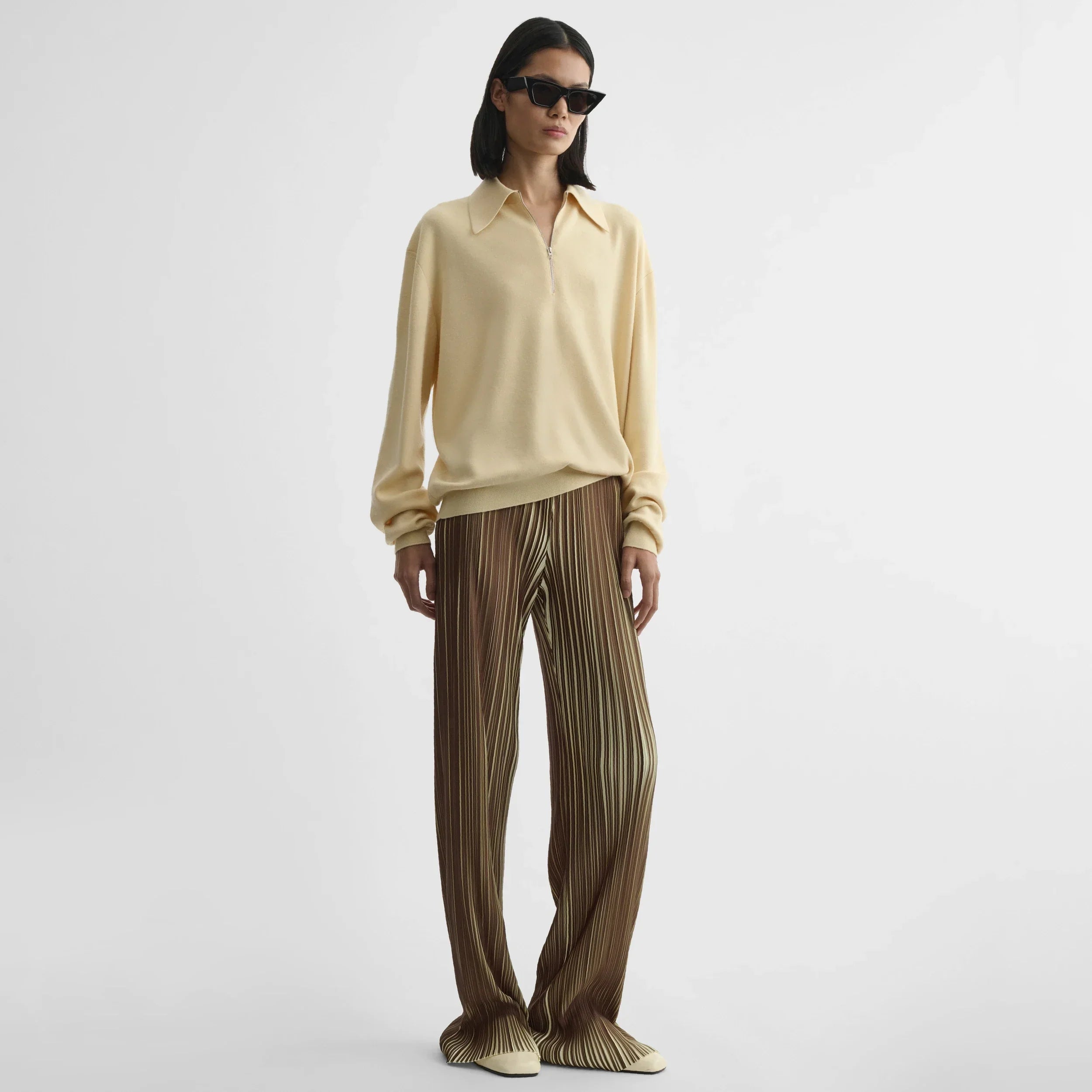 RAZOR PLEAT TROUSERS | khaki polyester