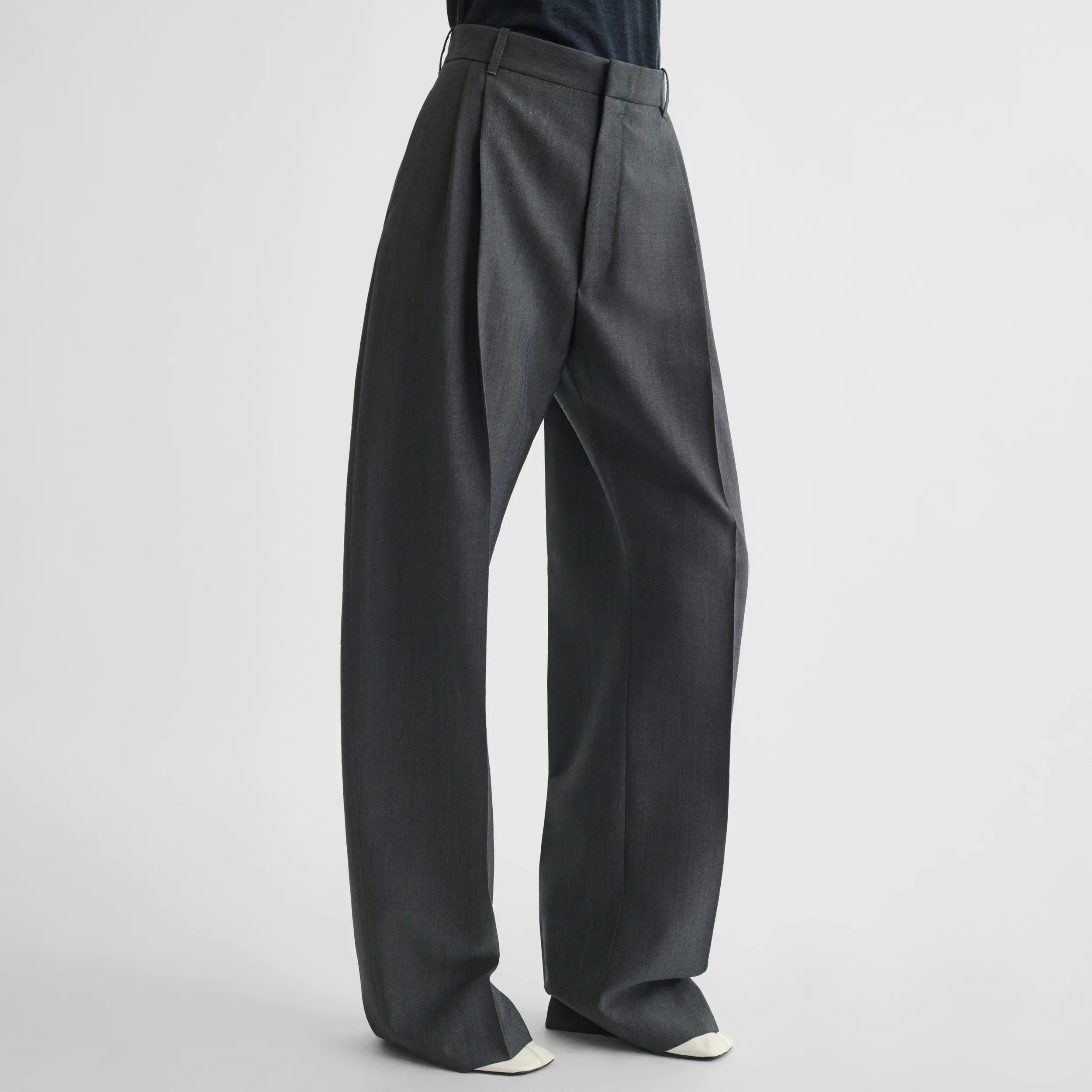 DOUBLE PLEAT TROUSERS | grey-melange wool