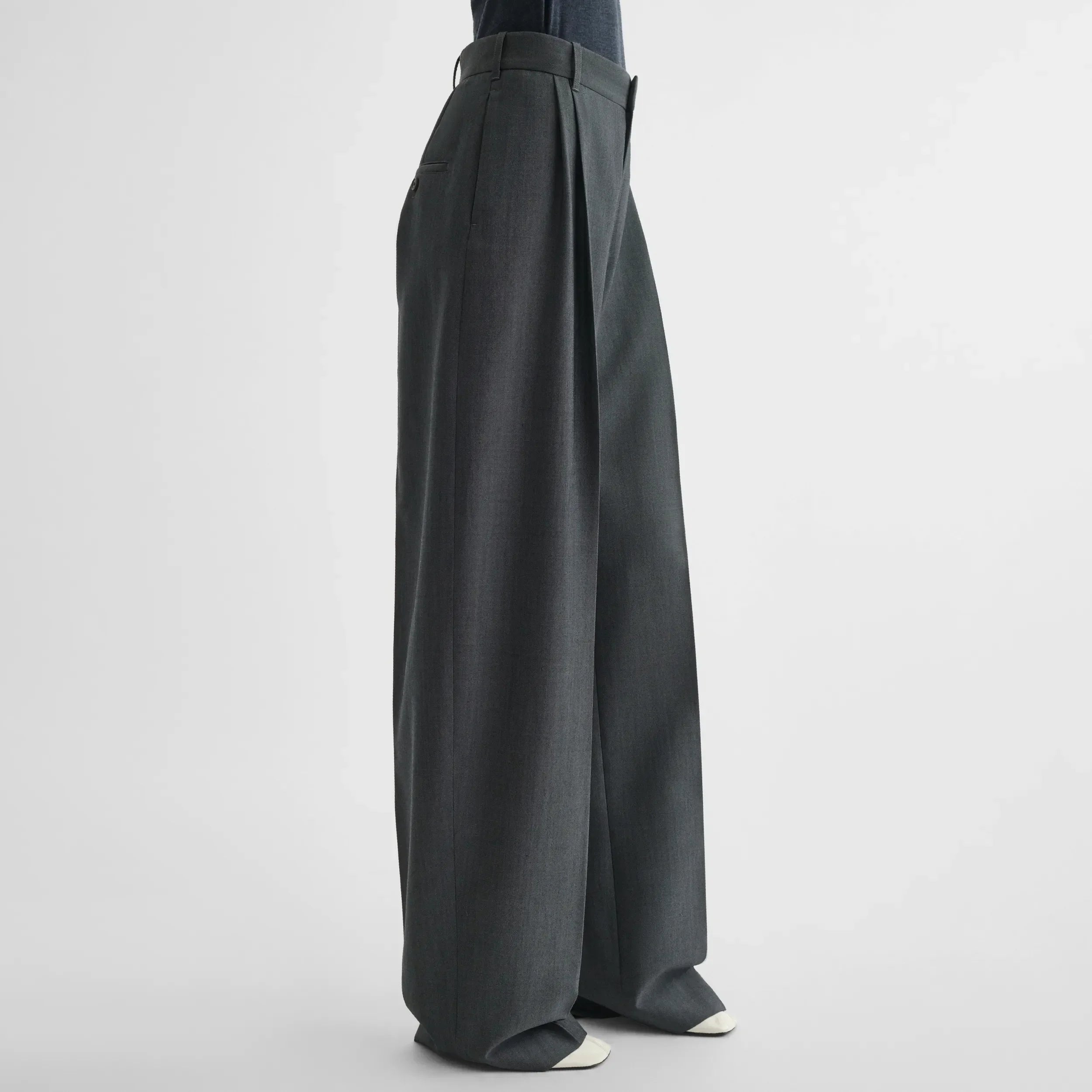 DOUBLE PLEAT TROUSERS | grey-melange wool