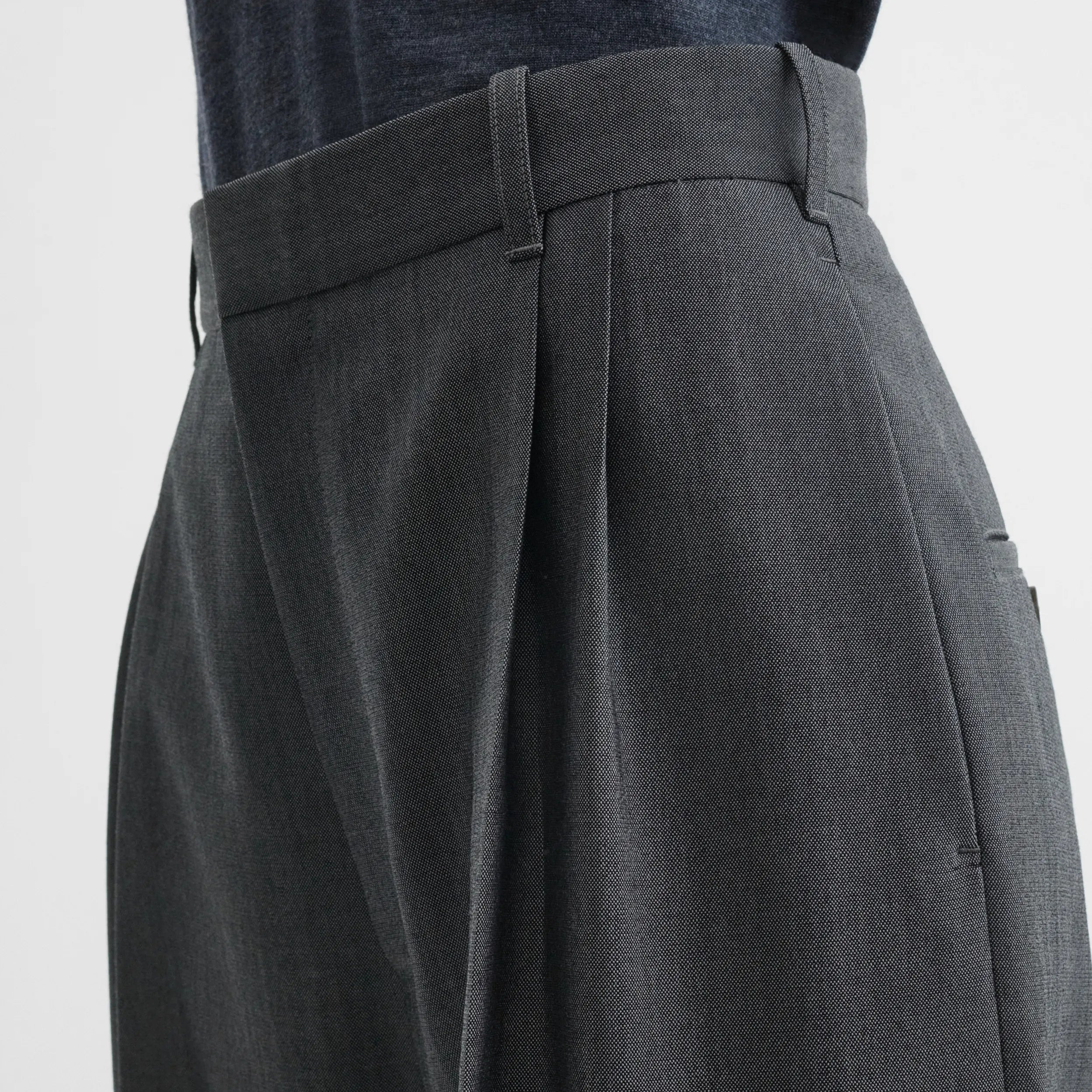 DOUBLE PLEAT TROUSERS | grey-melange wool