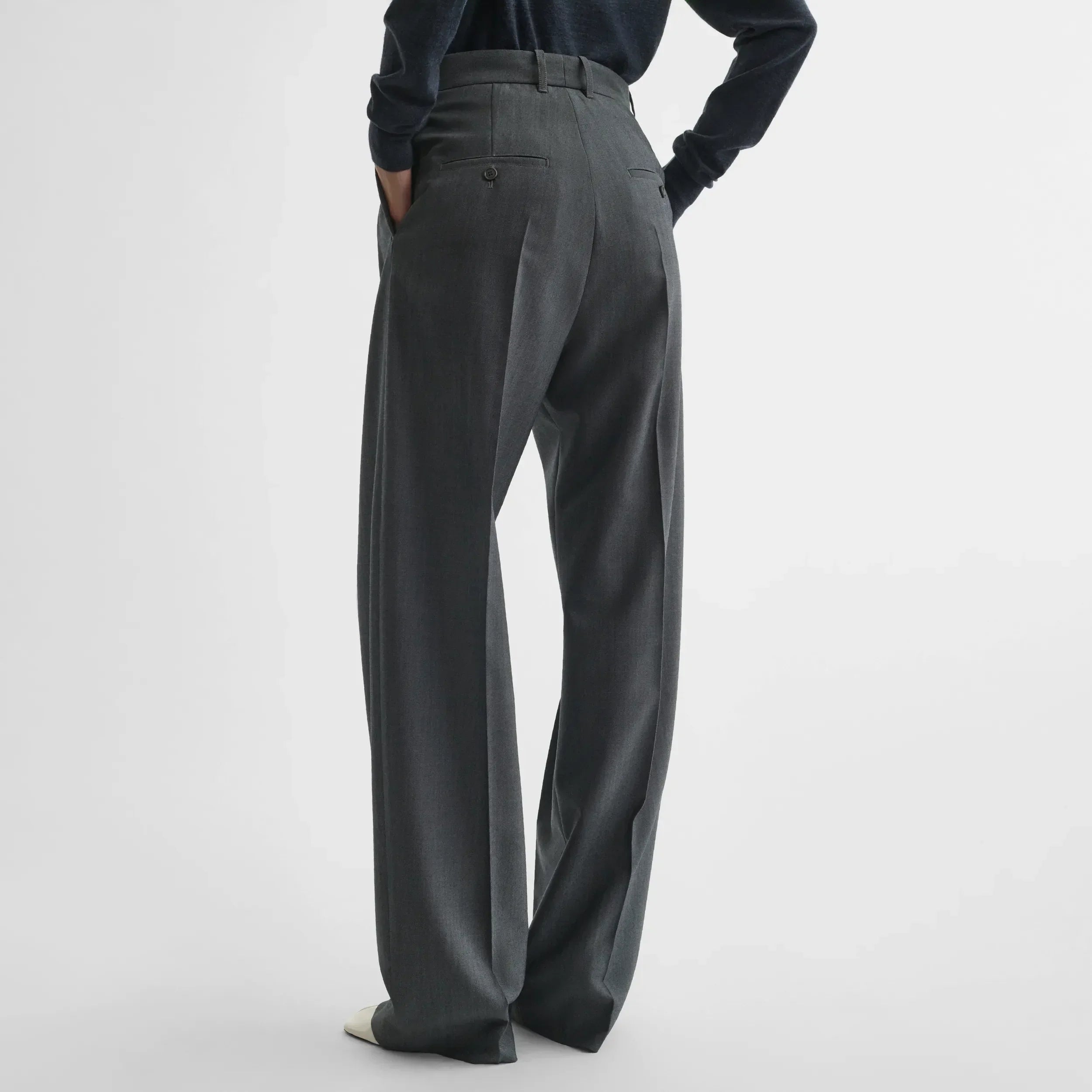 DOUBLE PLEAT TROUSERS | grey-melange wool