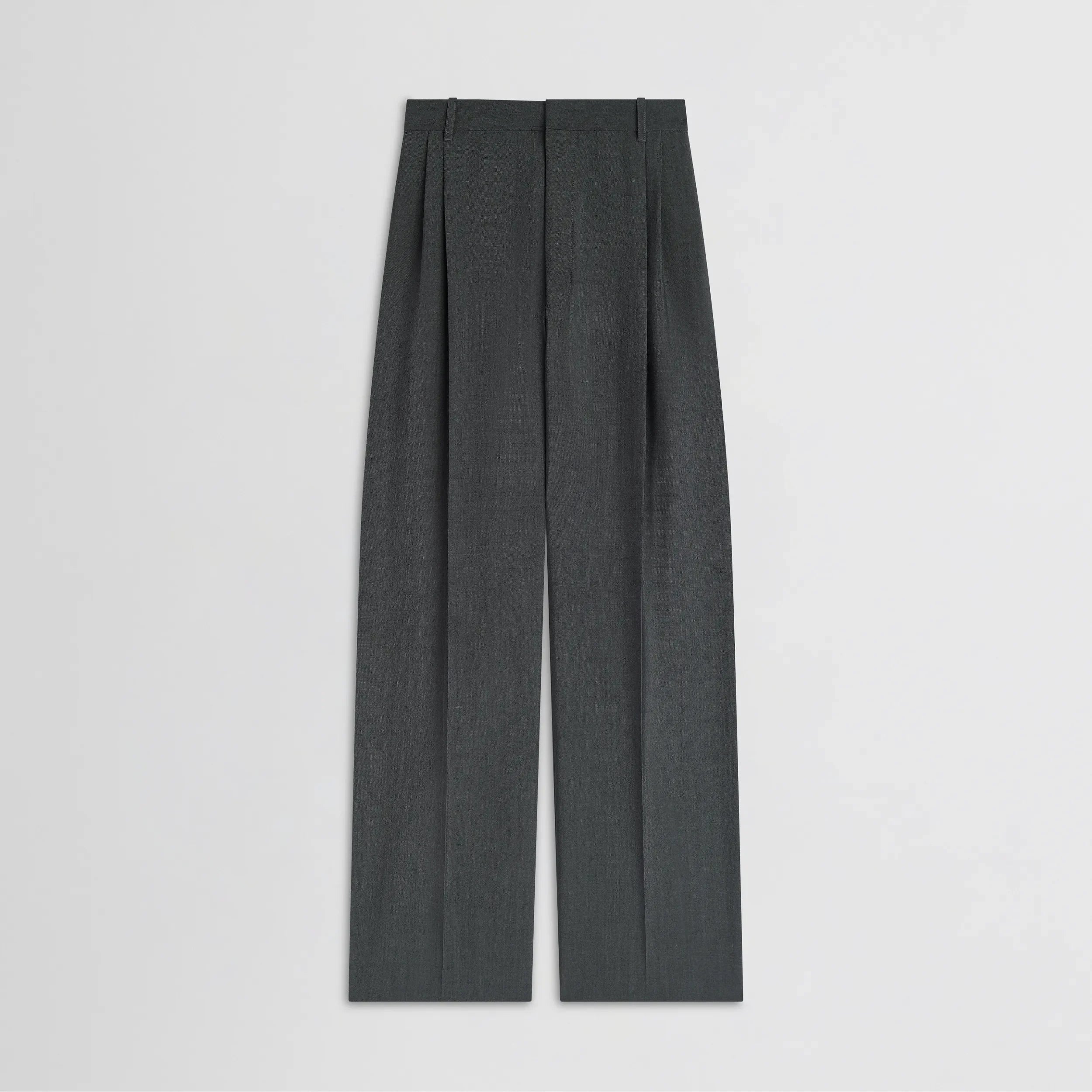 DOUBLE PLEAT TROUSERS | grey-melange wool