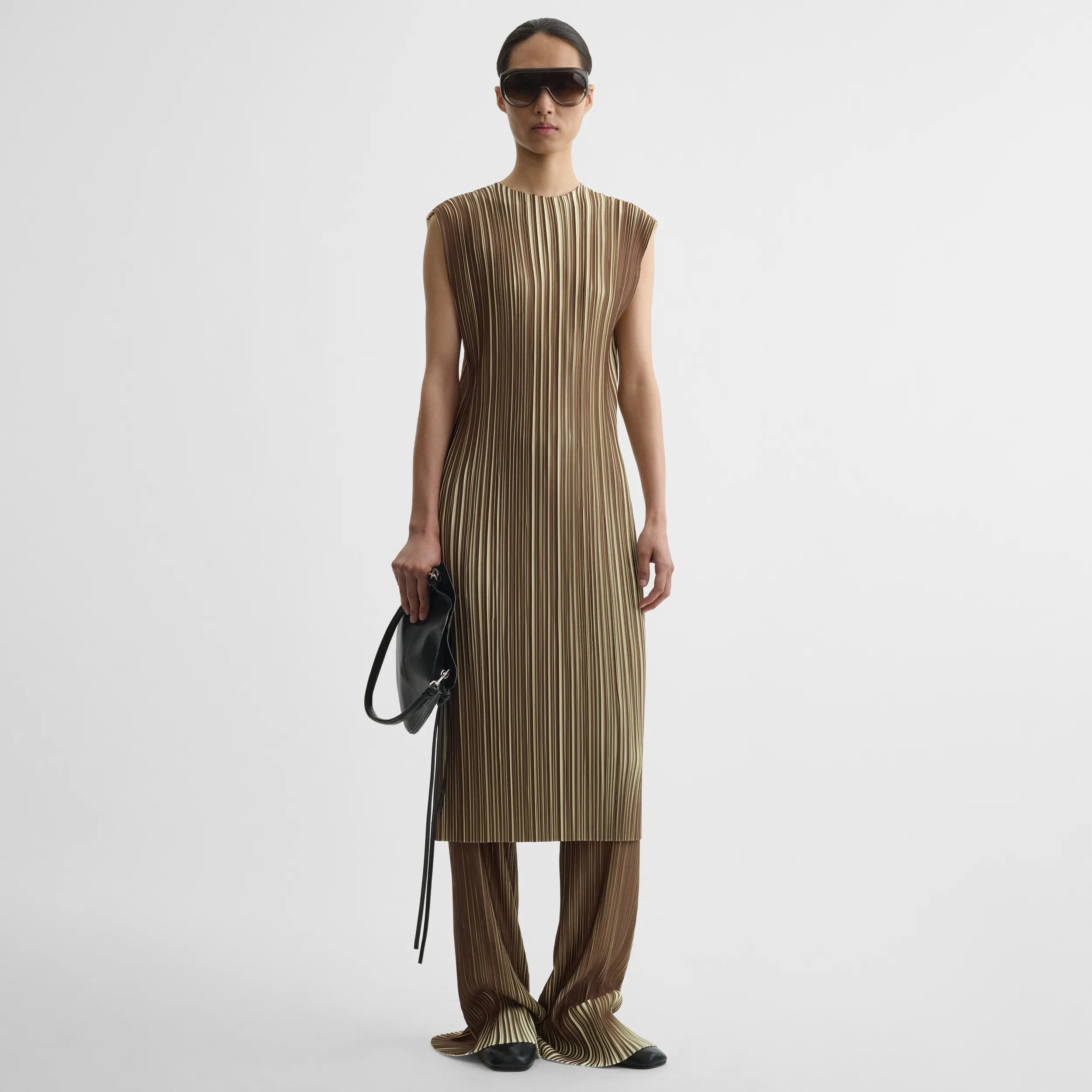 RAZOR PLEAT DRESS | khaki polyester