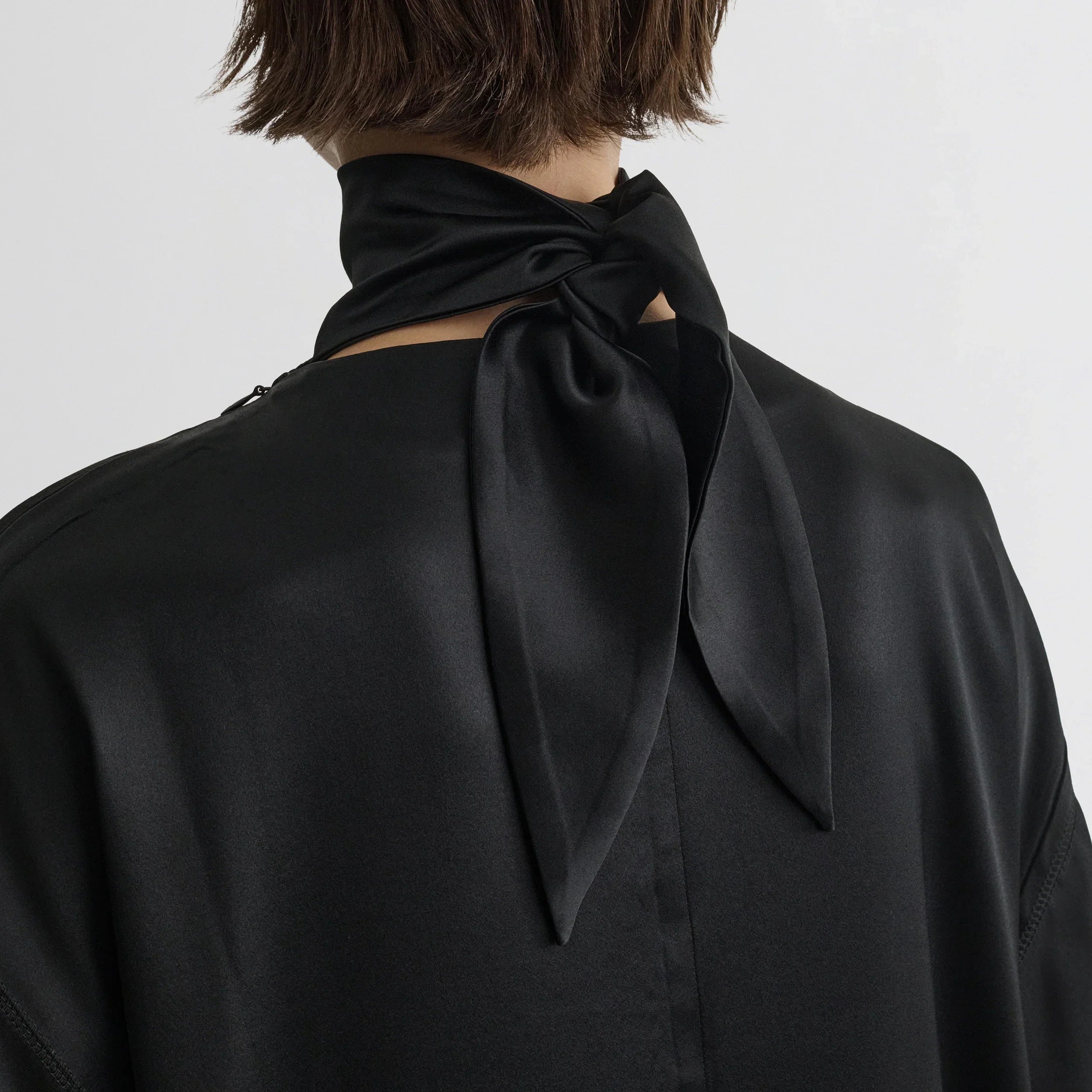 LIQUID HIGH NECK DRESS | black silk