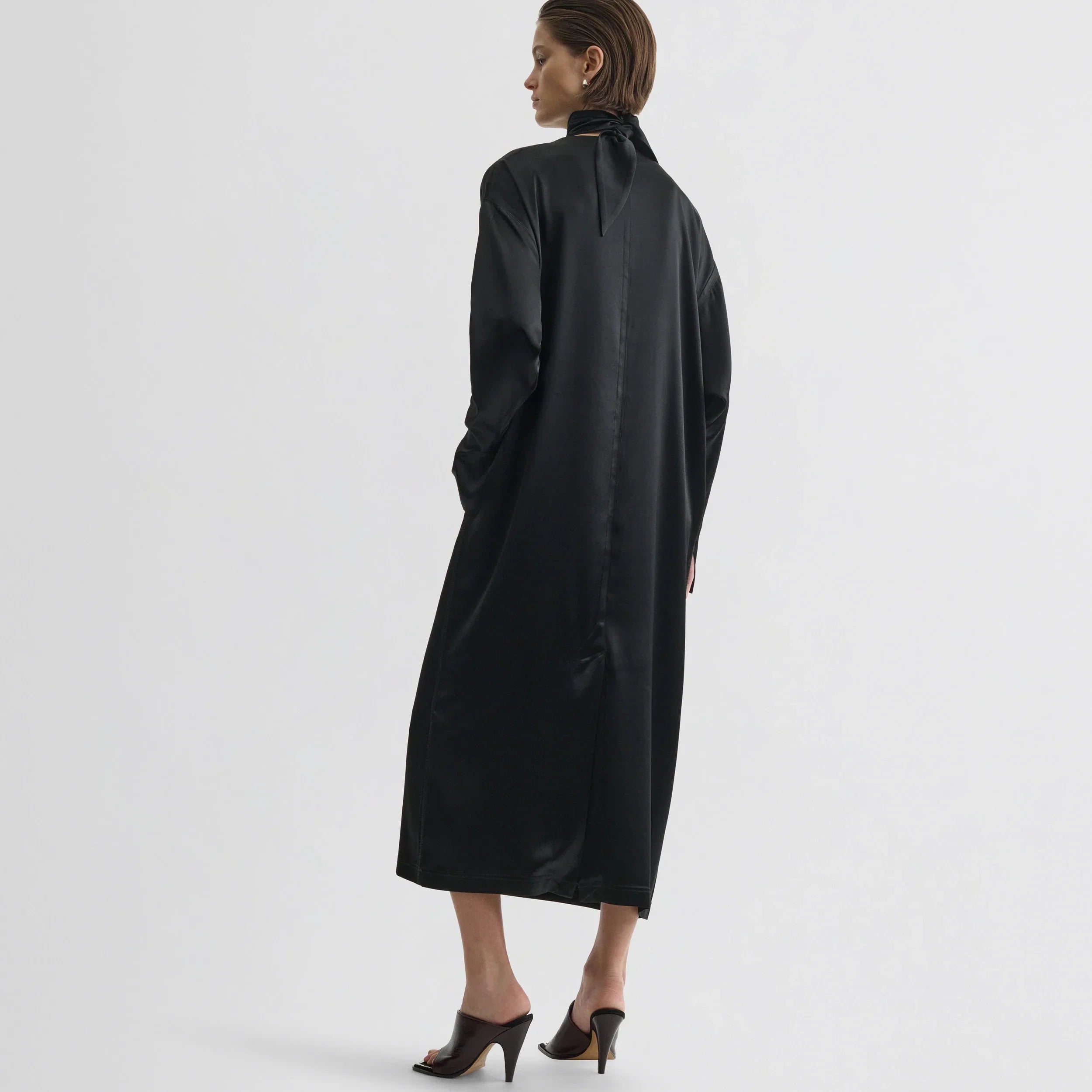 LIQUID HIGH NECK DRESS | black silk