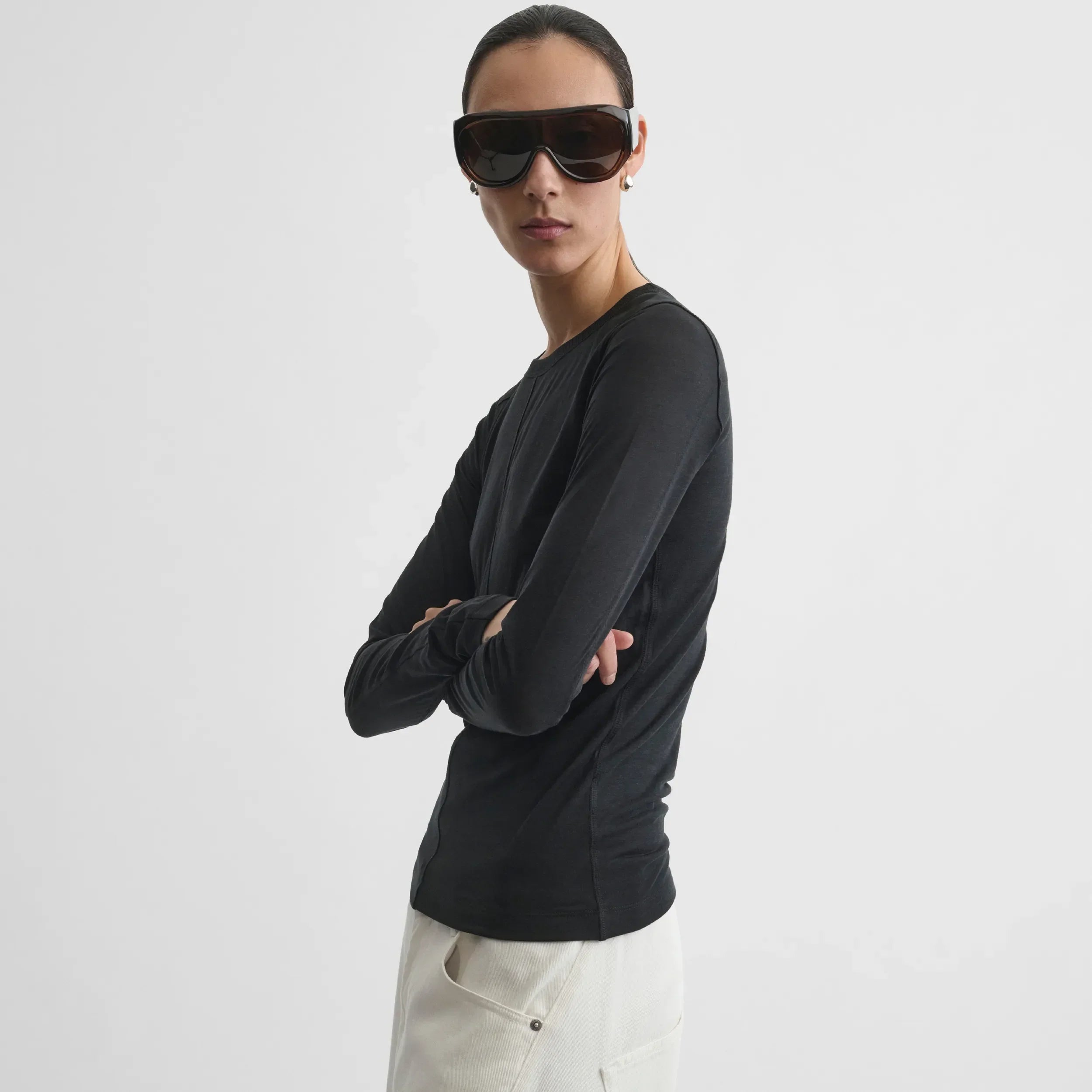 CREWNECK TOP | black cotton