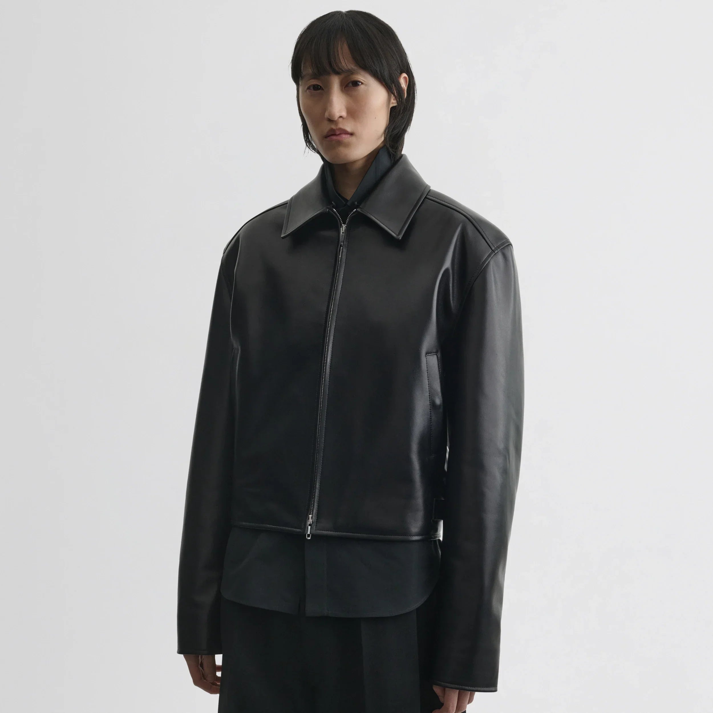CROPPED AVIATOR JACKET | black leather