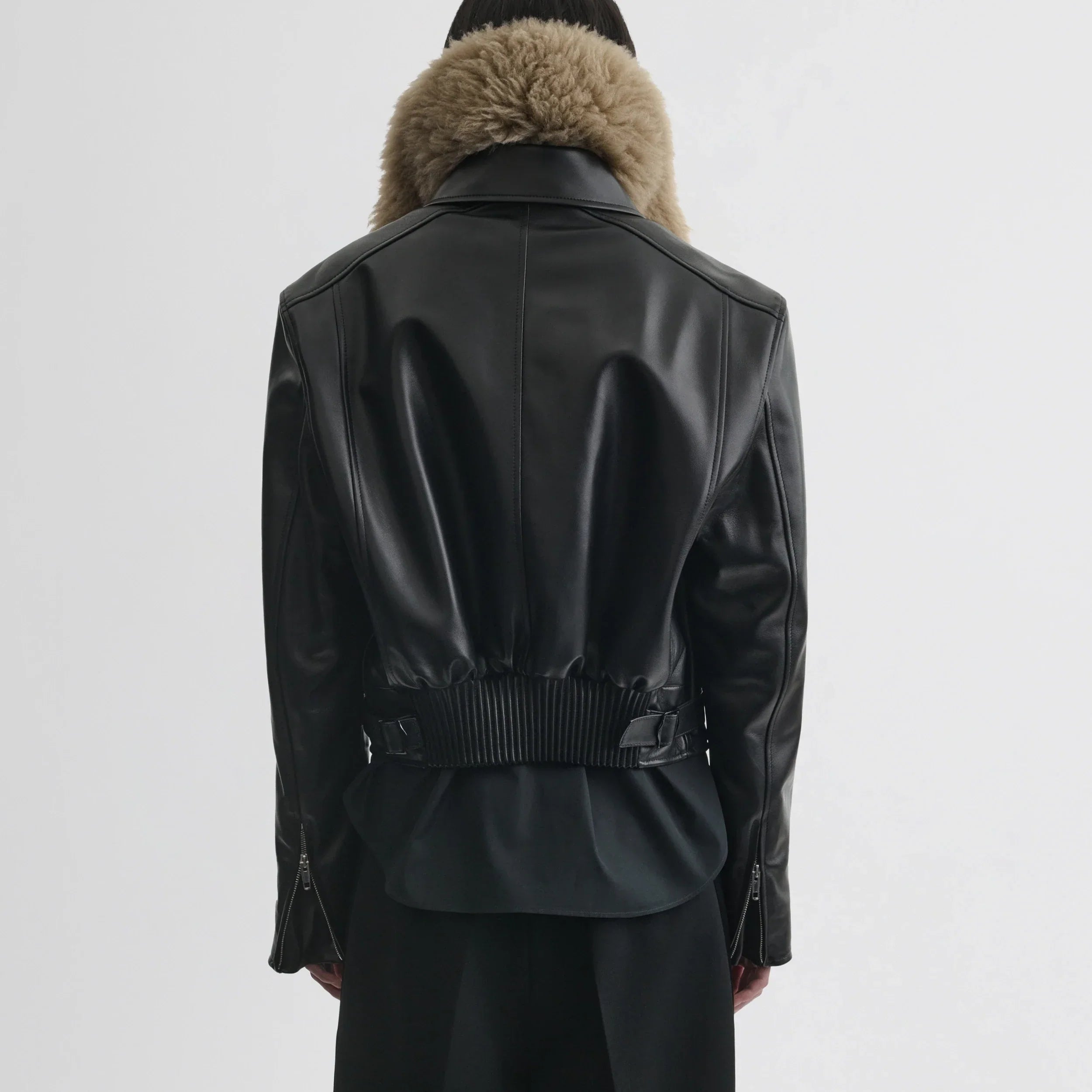 CROPPED AVIATOR JACKET | black leather