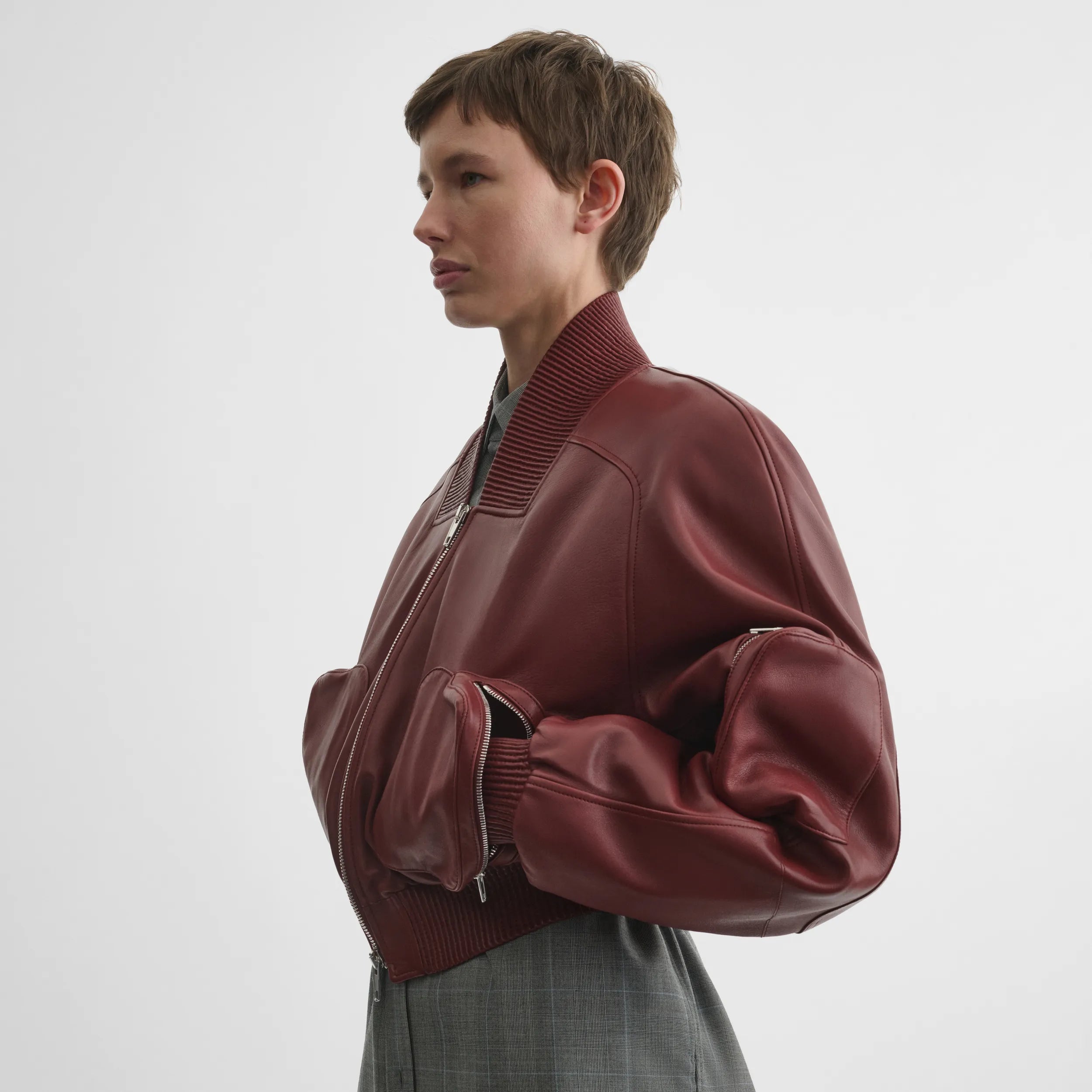 POCKET BOMBER JACKET | brick leather