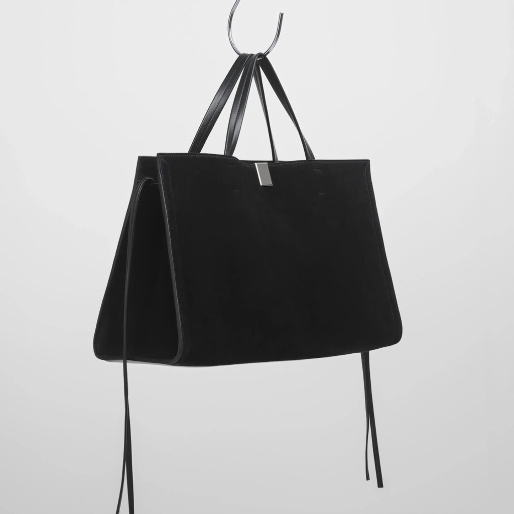 MEDIUM KIT CABAS | black suede with silver