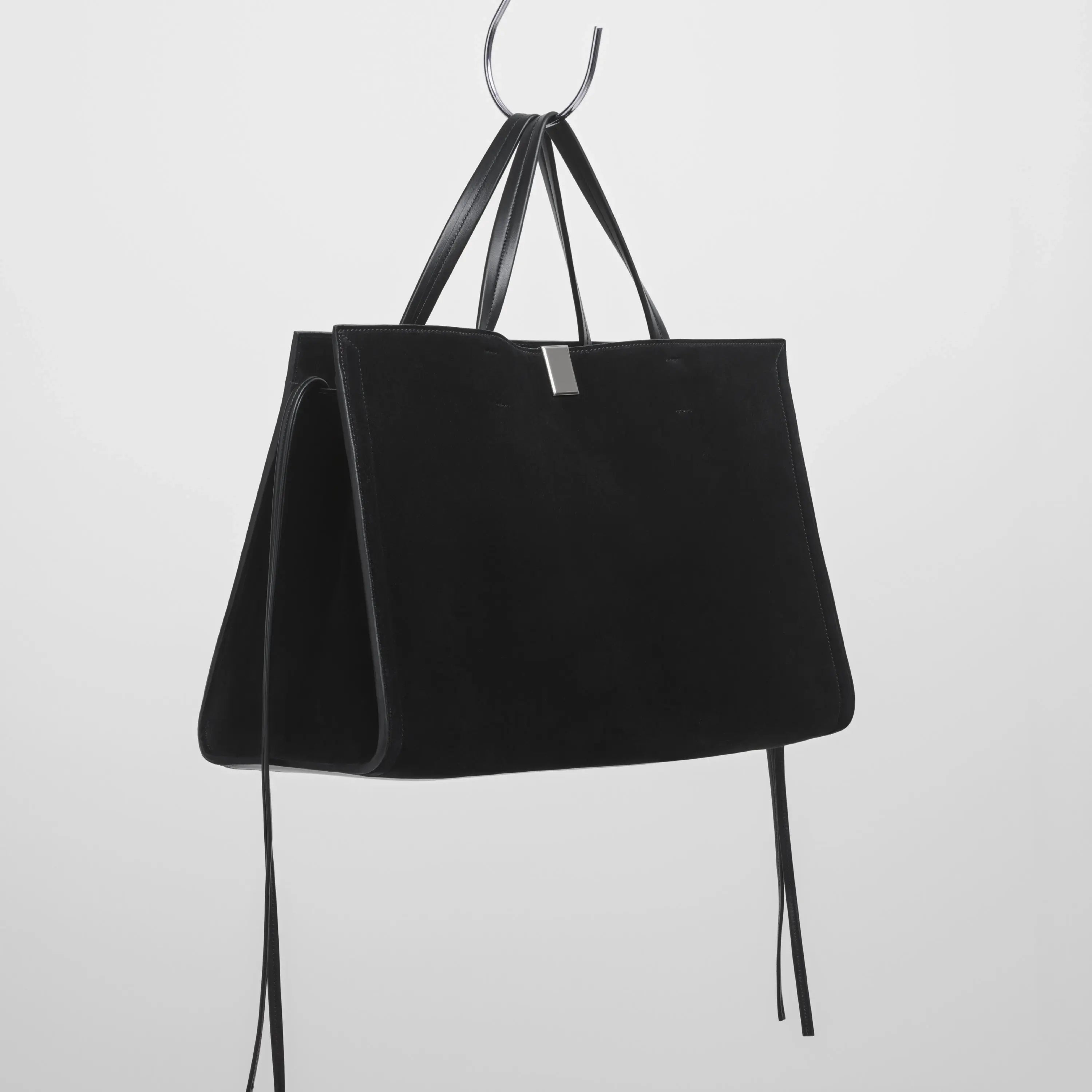 MEDIUM KIT CABAS | black suede with silver